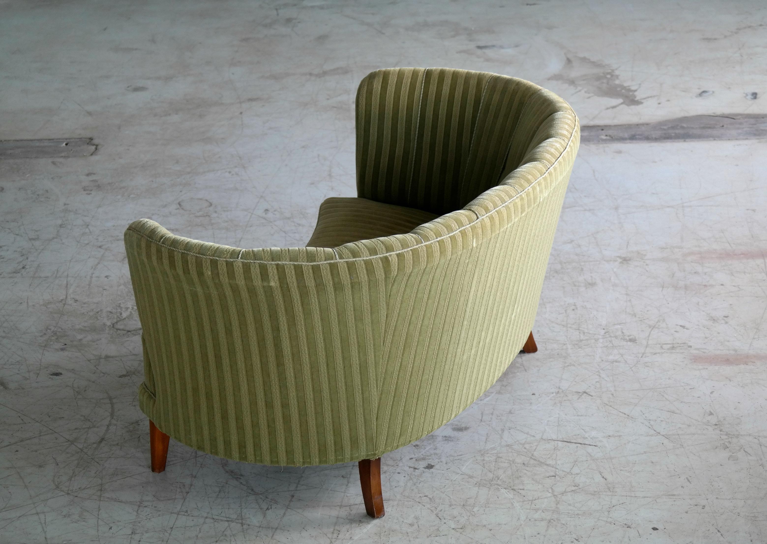 Danish Midcentury Curved or Banana Form Sofa or Loveseat in Beech and Mohair 6