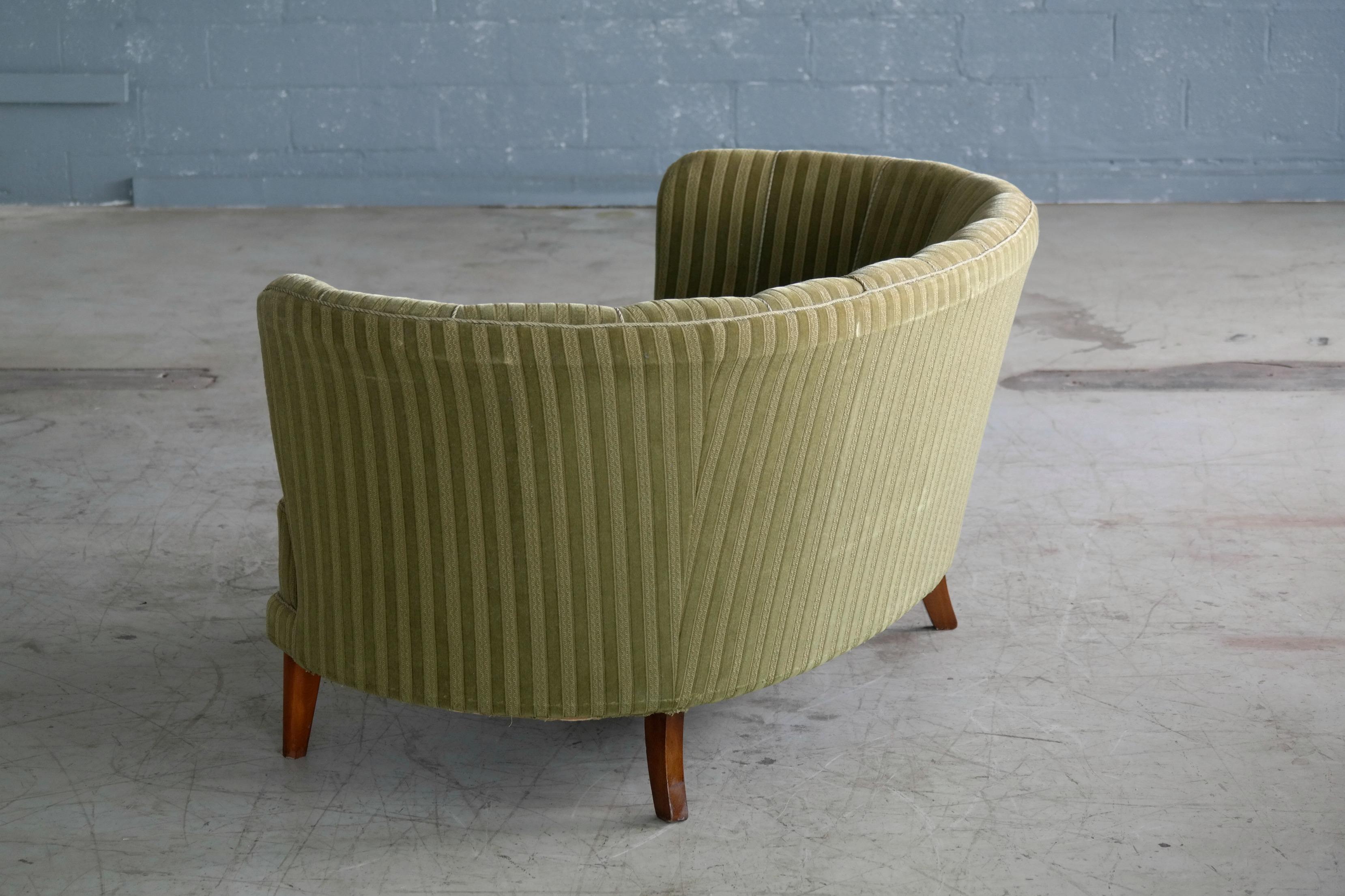 Danish Midcentury Curved or Banana Form Sofa or Loveseat in Beech and Mohair 7