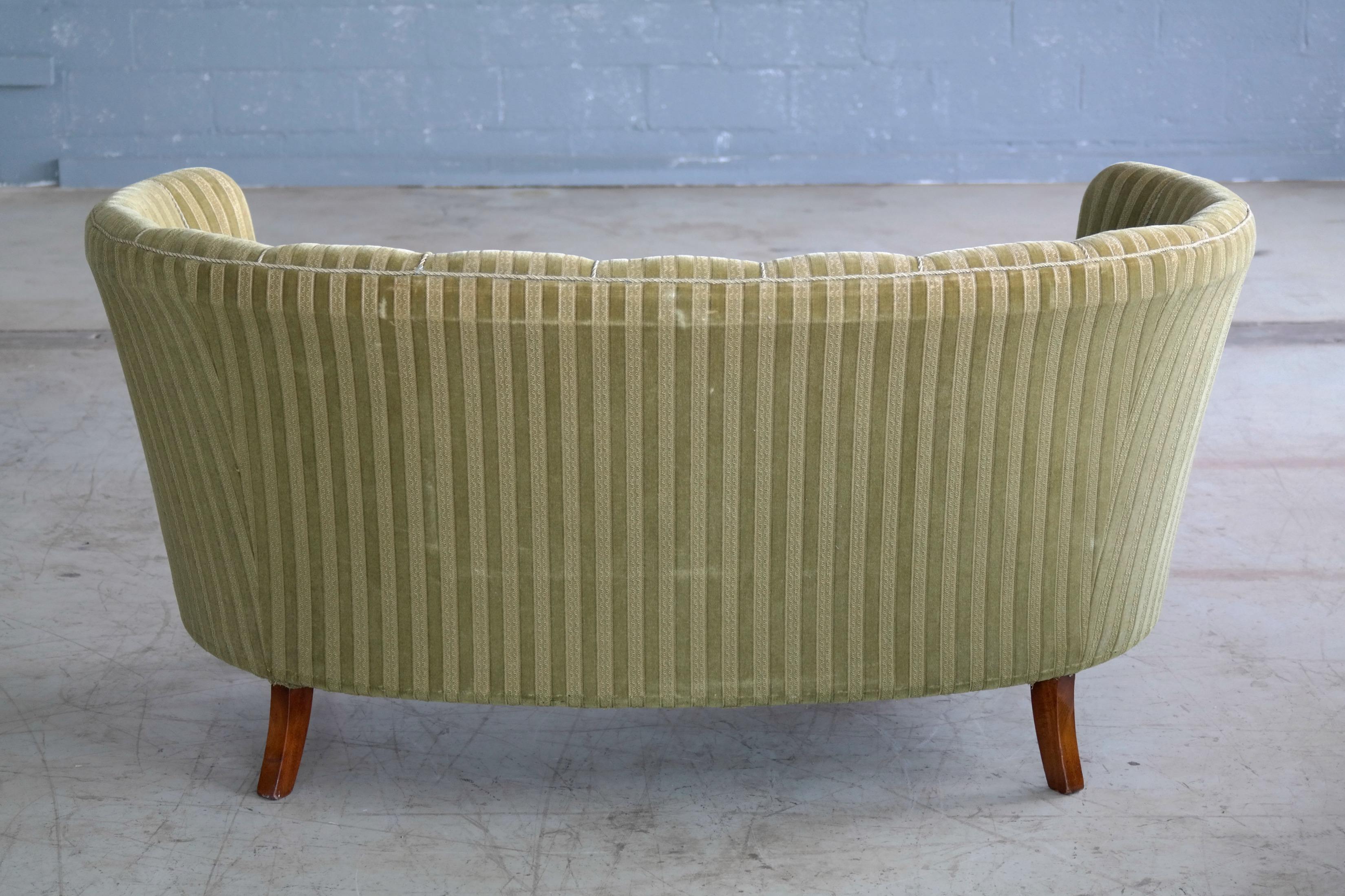 Danish Midcentury Curved or Banana Form Sofa or Loveseat in Beech and Mohair 3