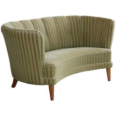 Danish Midcentury Curved or Banana Form Sofa or Loveseat in Beech and Mohair