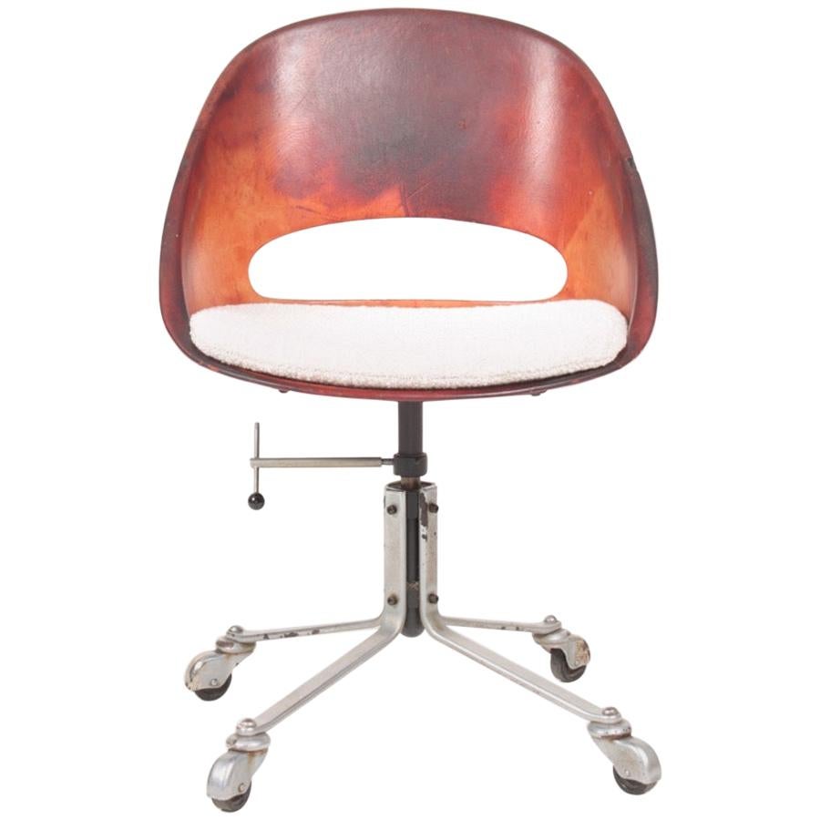 Danish Midcentury Desk Chair in Patinated Leather, 1960s