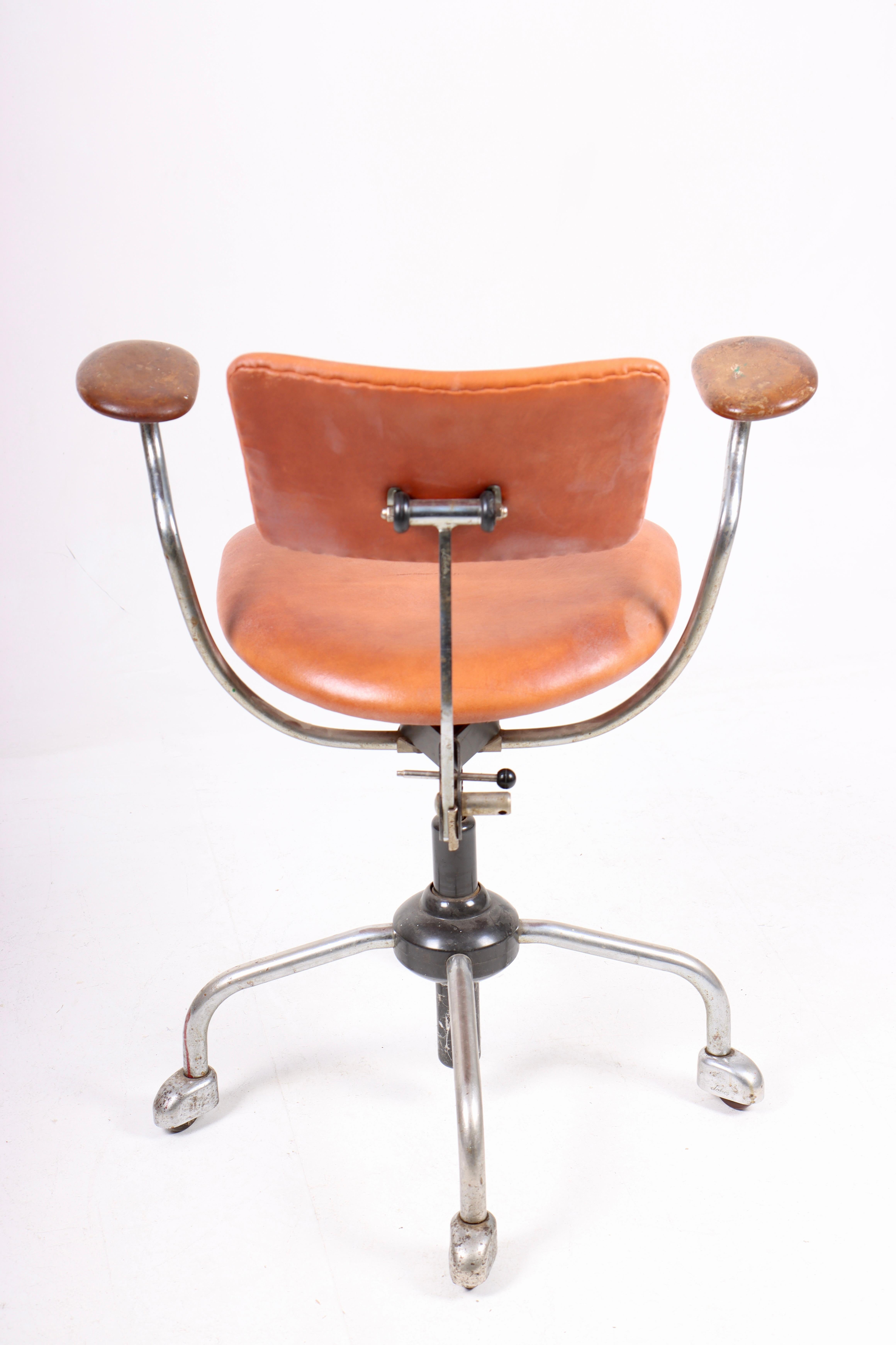 Scandinavian Modern Danish Midcentury Desk Chair in Patinated Leather by Jørgen Rasmussen