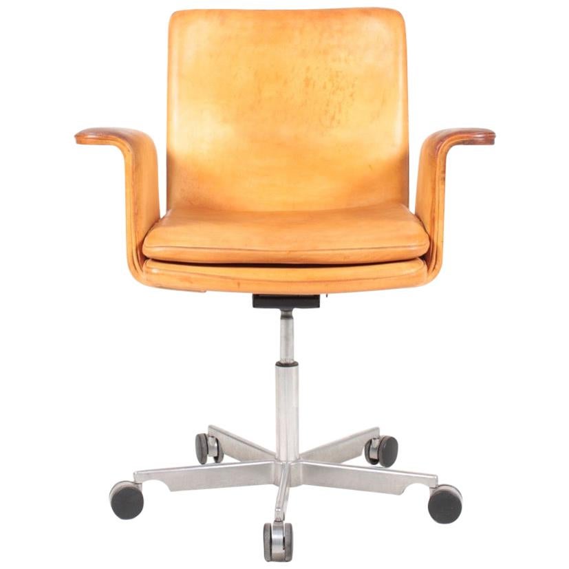 Danish Midcentury Desk Chair in Patinated Leather by Jørgen Rasmussen