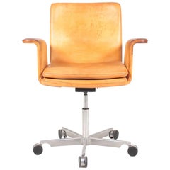 Retro Danish Midcentury Desk Chair in Patinated Leather by Jørgen Rasmussen