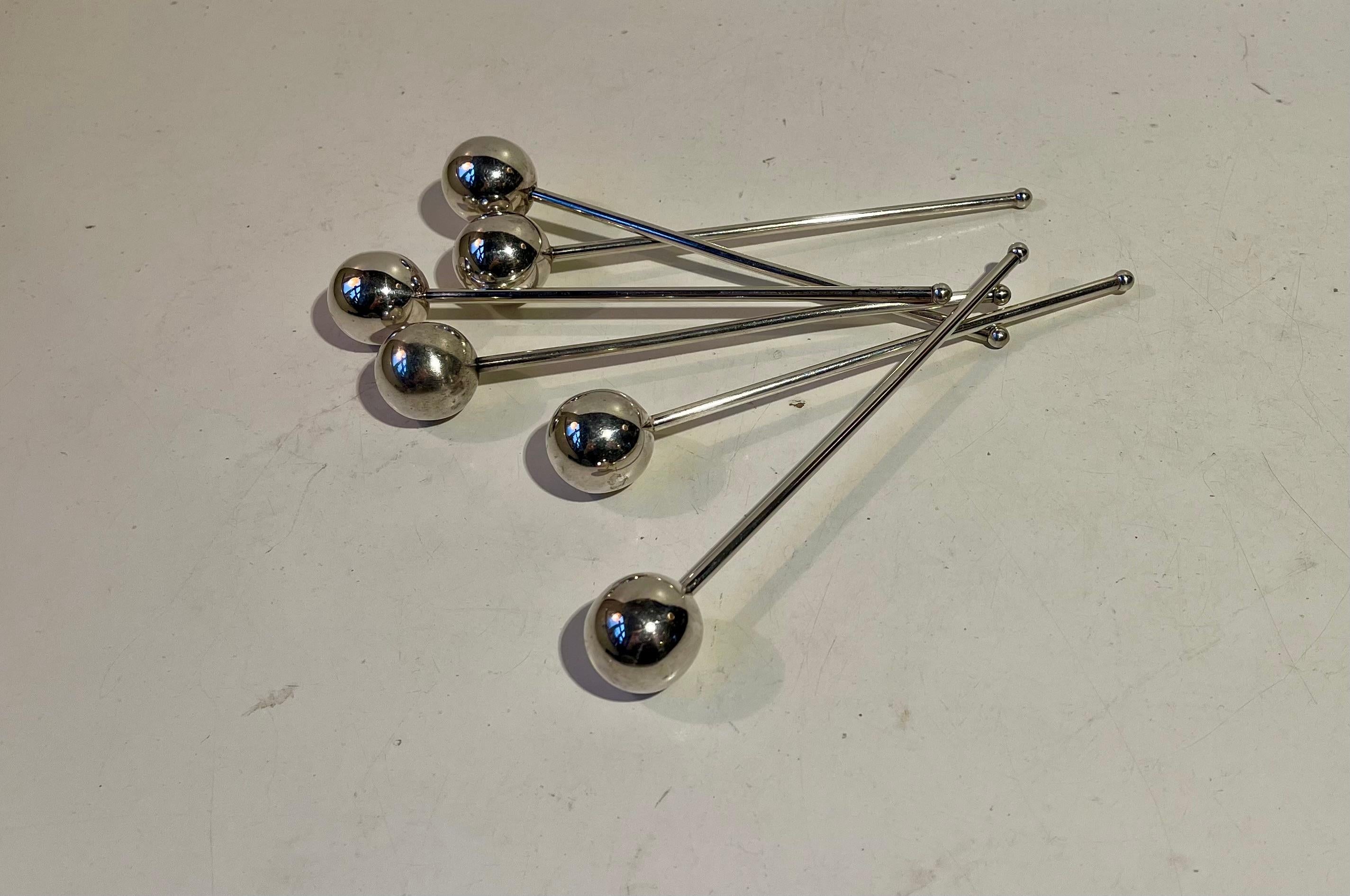 Silver Plate Danish Midcentury Drink Coolers, Stirrers from ABSA, 1960s, Set of 6 For Sale