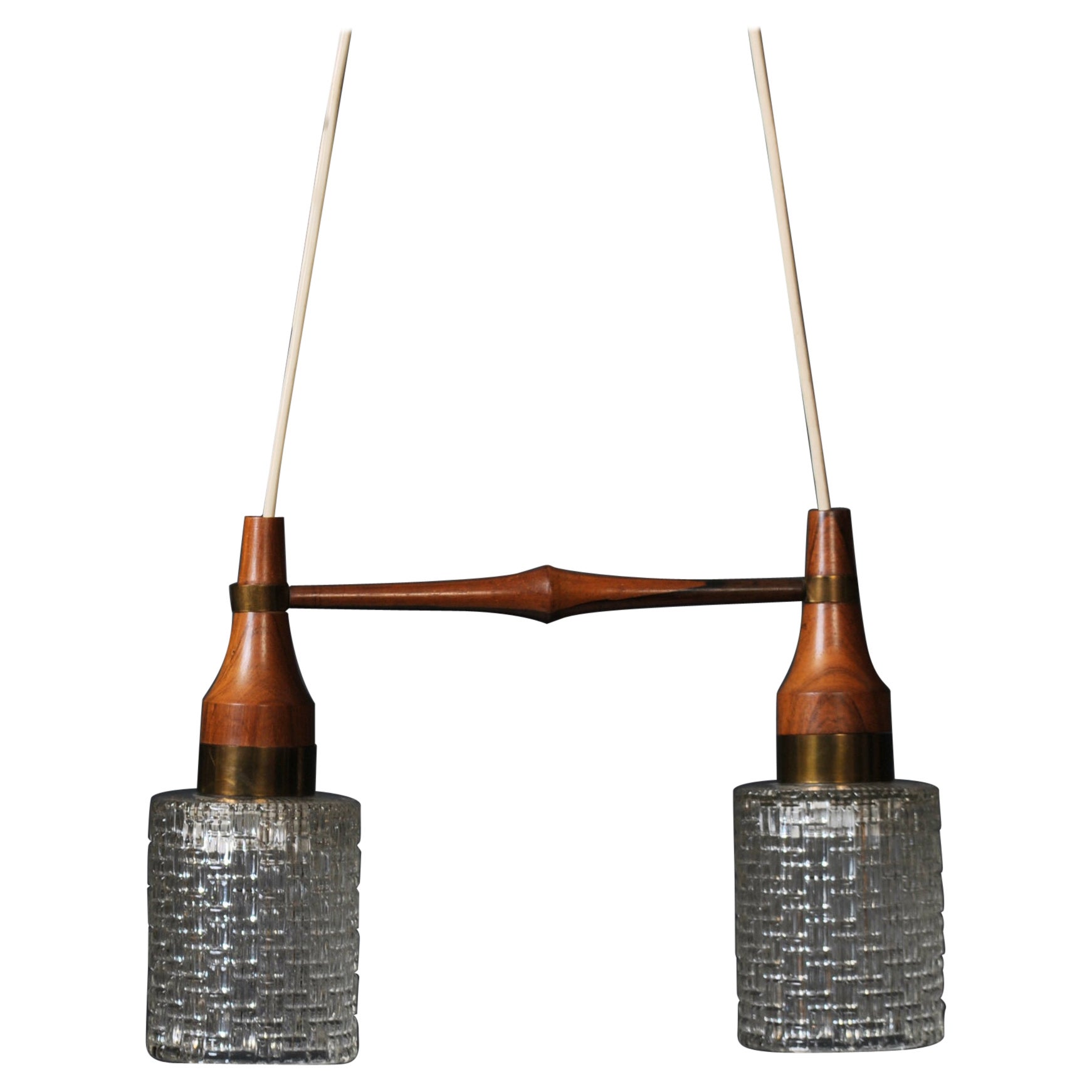 Danish Midcentury Dual Pendant Light For Sale