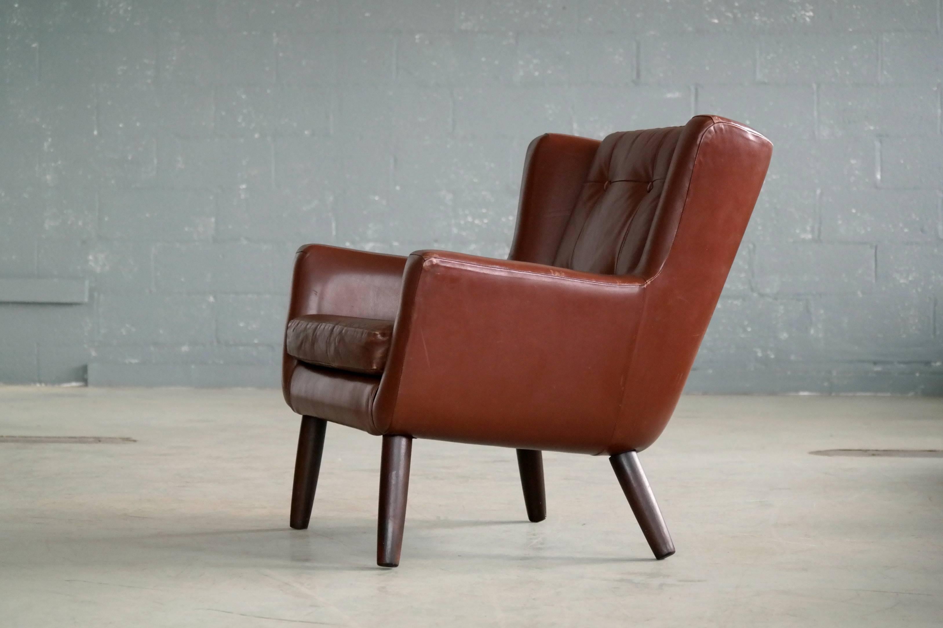 Danish Midcentury Easy Chair in Leather and Teak by Skjold Sørensen 1