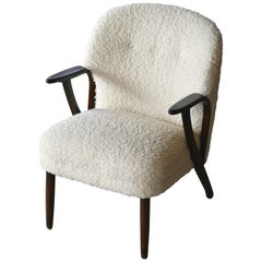 Danish Midcentury Easy Chair Newly Upholstered in White Boucle