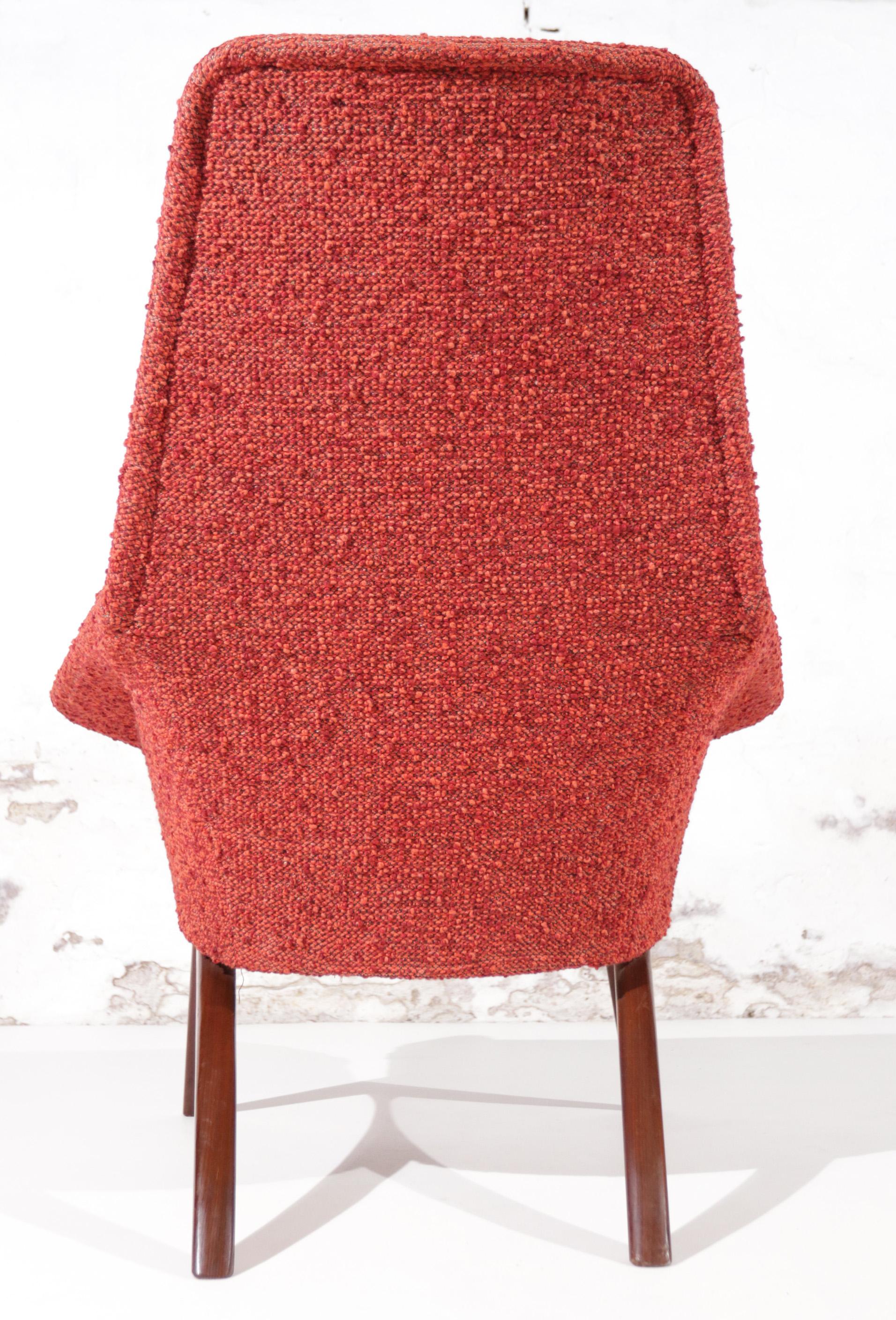 Danish Mid-Century Easy Chair Teak Red Boucle Wool, 1950's 3