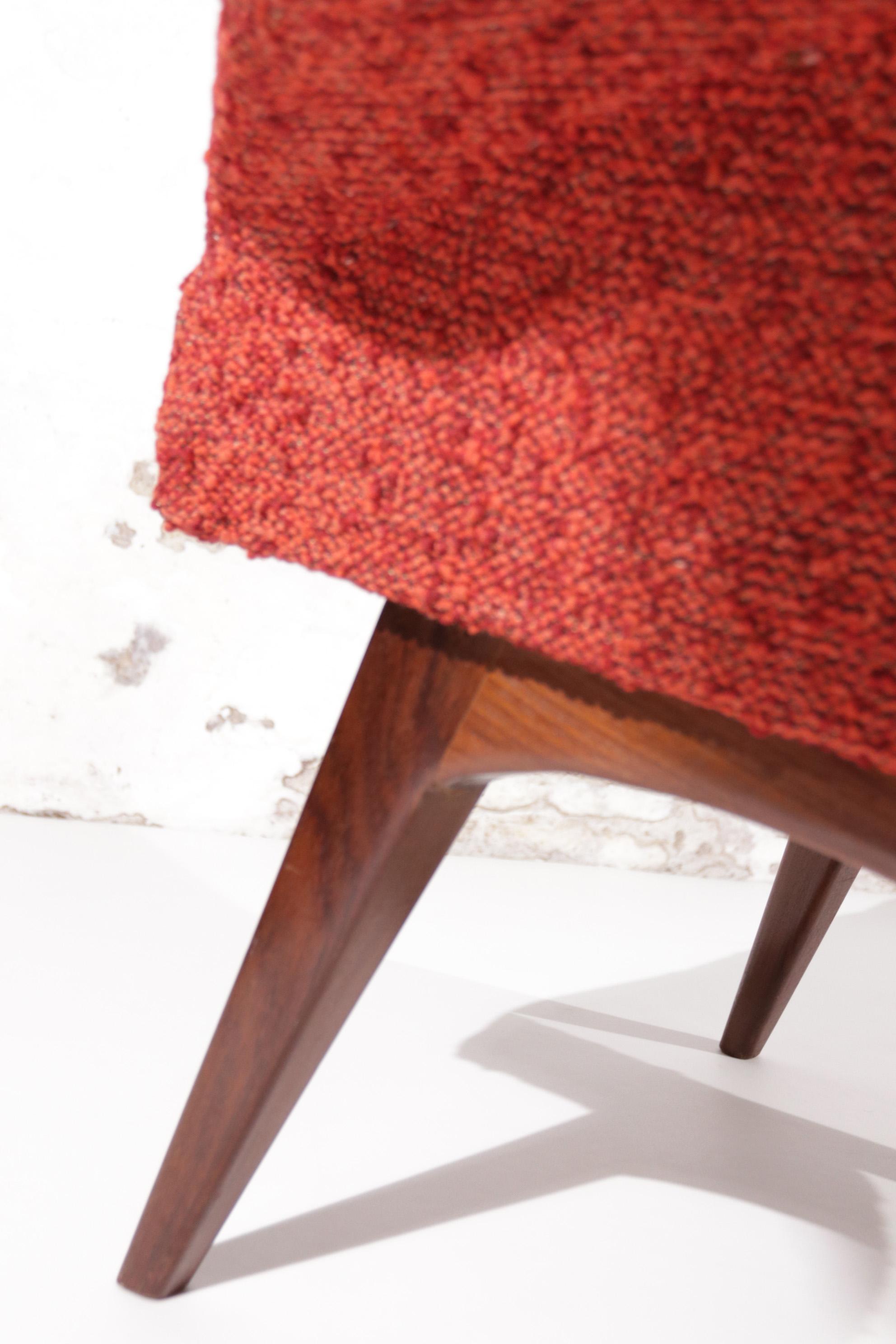 Danish Mid-Century Easy Chair Teak Red Boucle Wool, 1950's 4