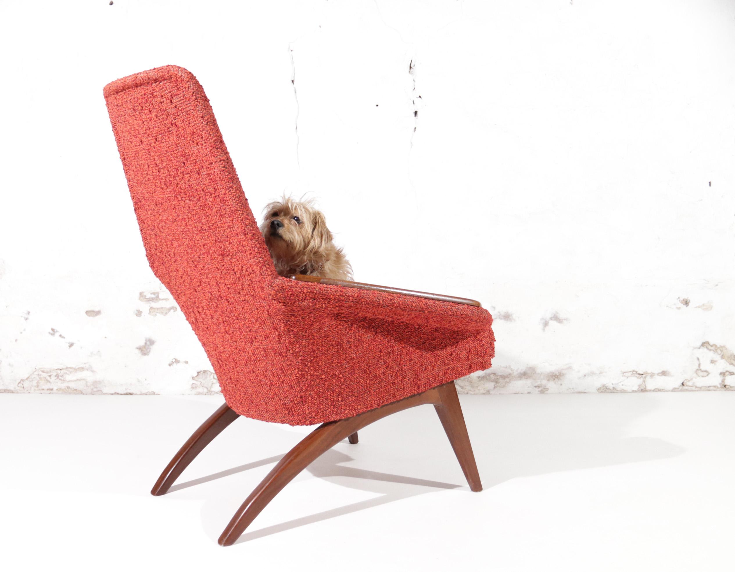 Danish Mid-Century Easy Chair Teak Red Boucle Wool, 1950's 1