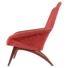 Danish Mid-Century Easy Chair Teak Red Boucle Wool, 1950's