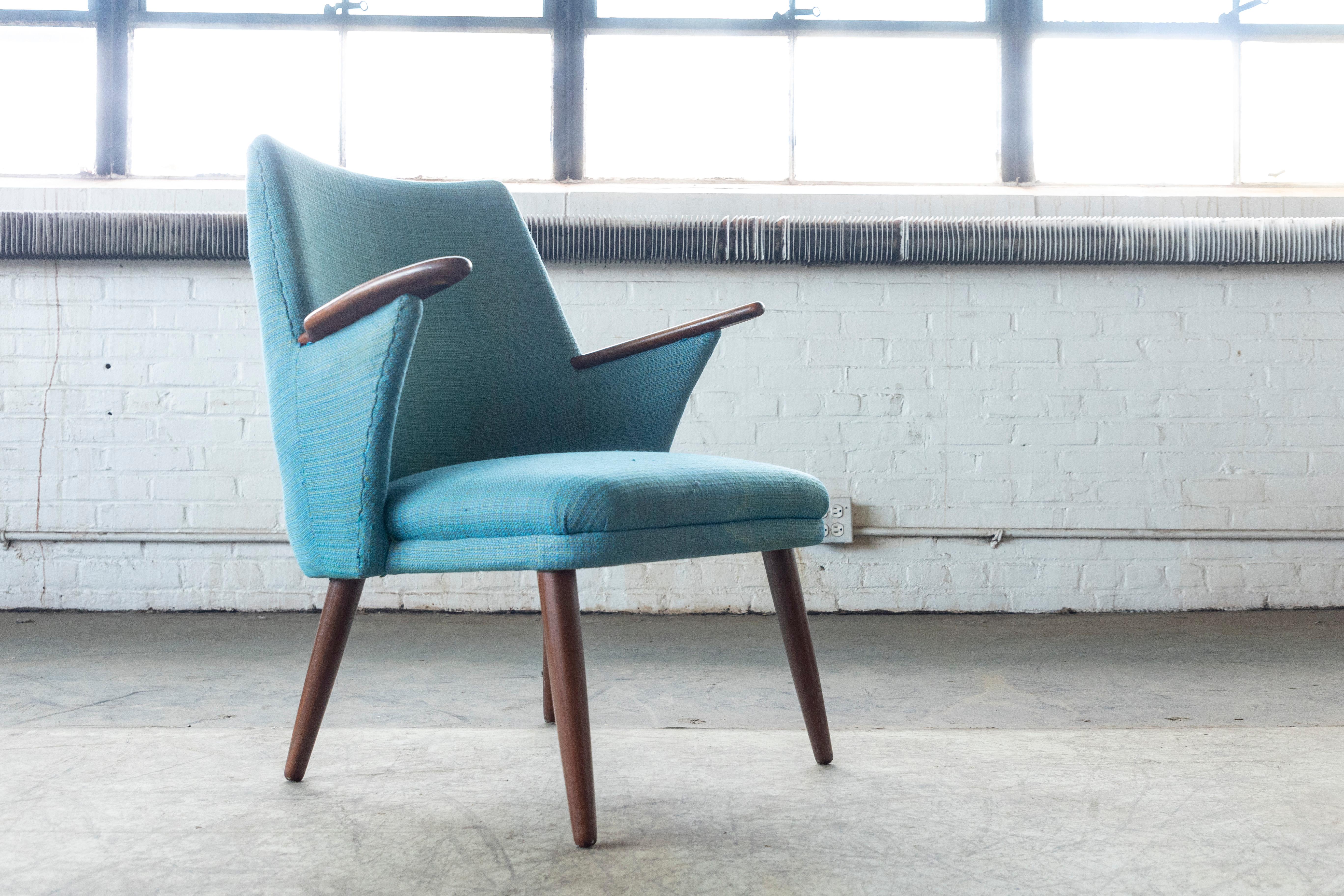 Mid-20th Century Danish Midcentury Easy Chair with Teak Armrests, 1950's For Sale