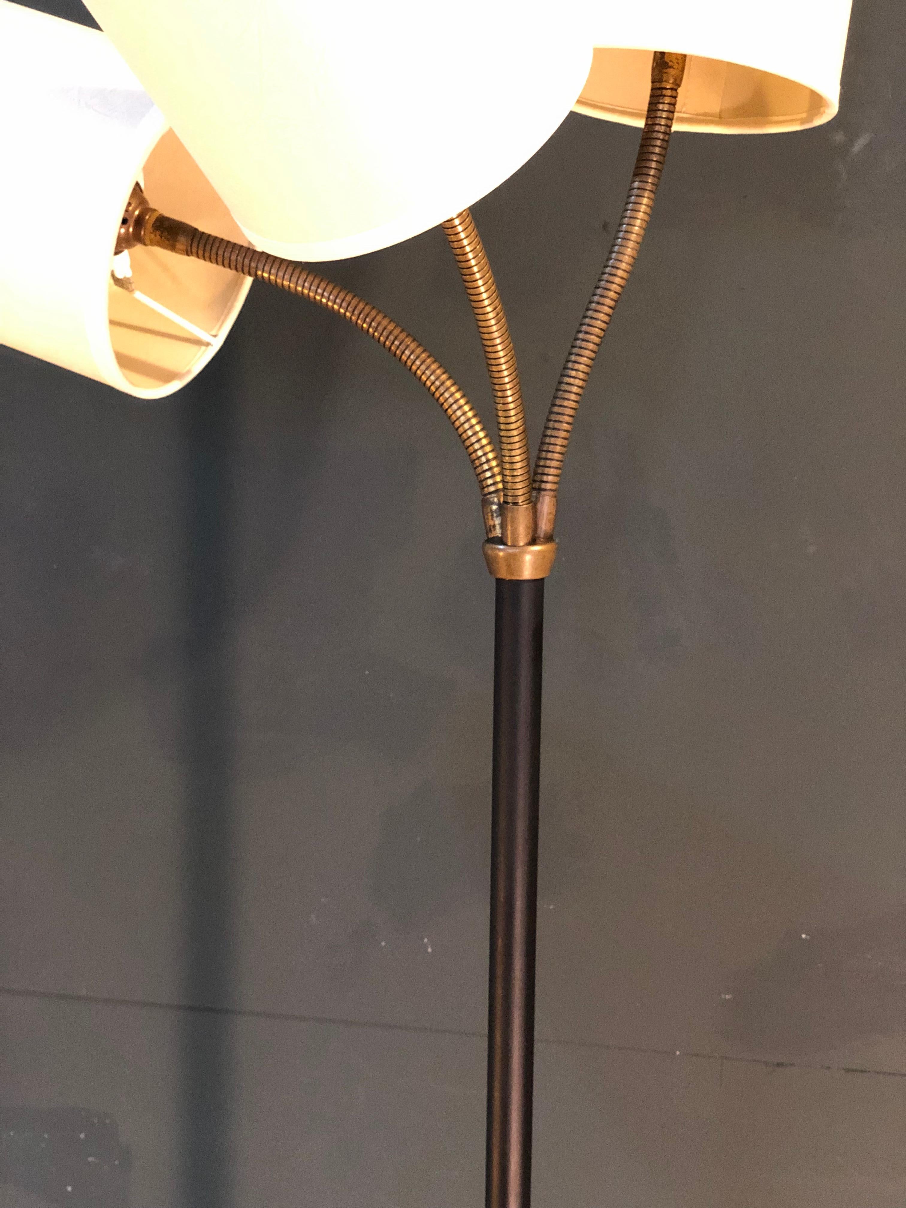 Danish Midcentury Floor Lamp, 3 Adjustable Heads, New Shades 3