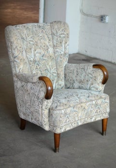 Danish Midcentury Fritz Hansen Style Highback Lounge Chair