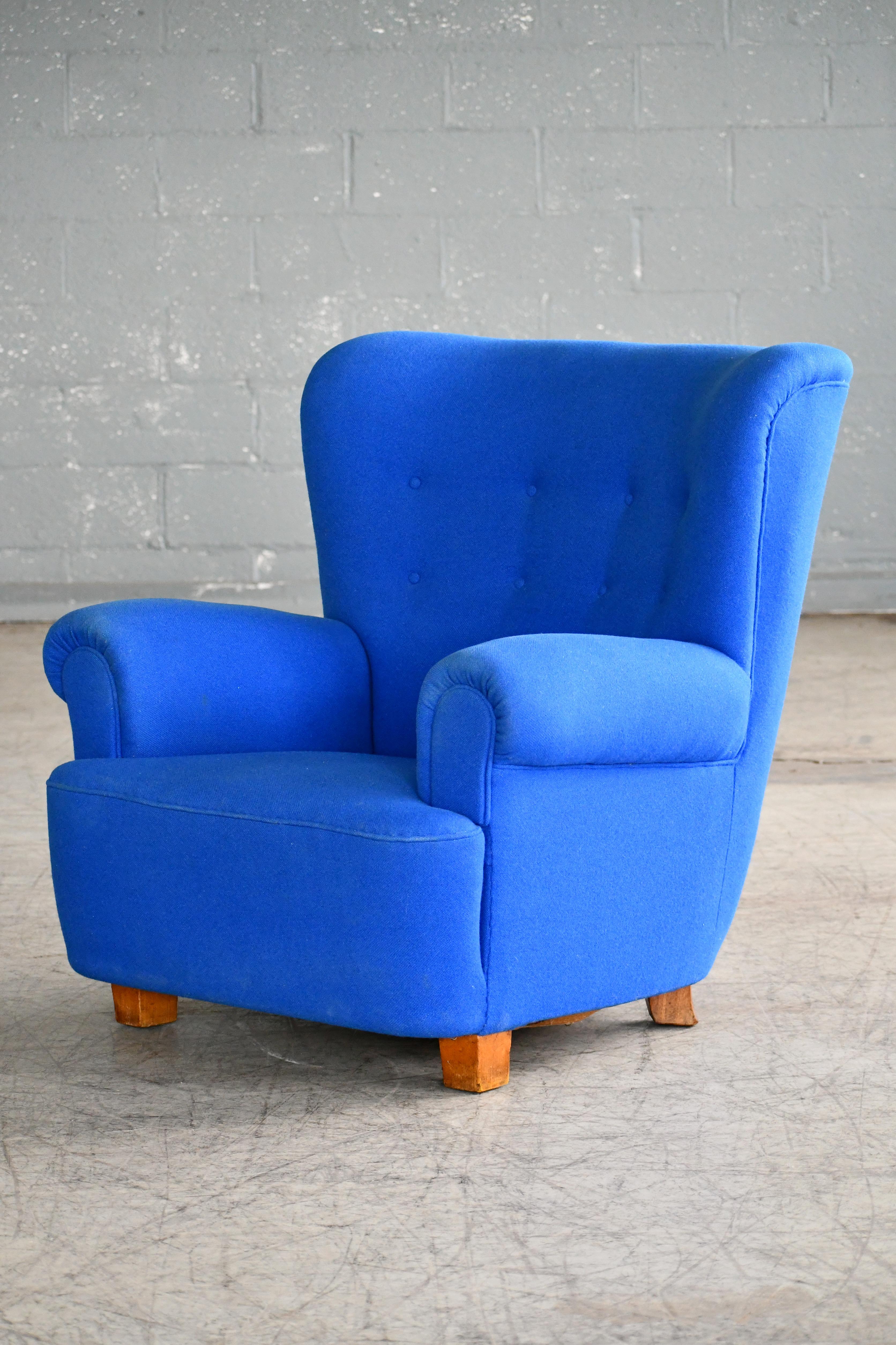 Danish Midcentury Fritz Hansen Style Large Scale Club or Lounge Chair, 1940s 1