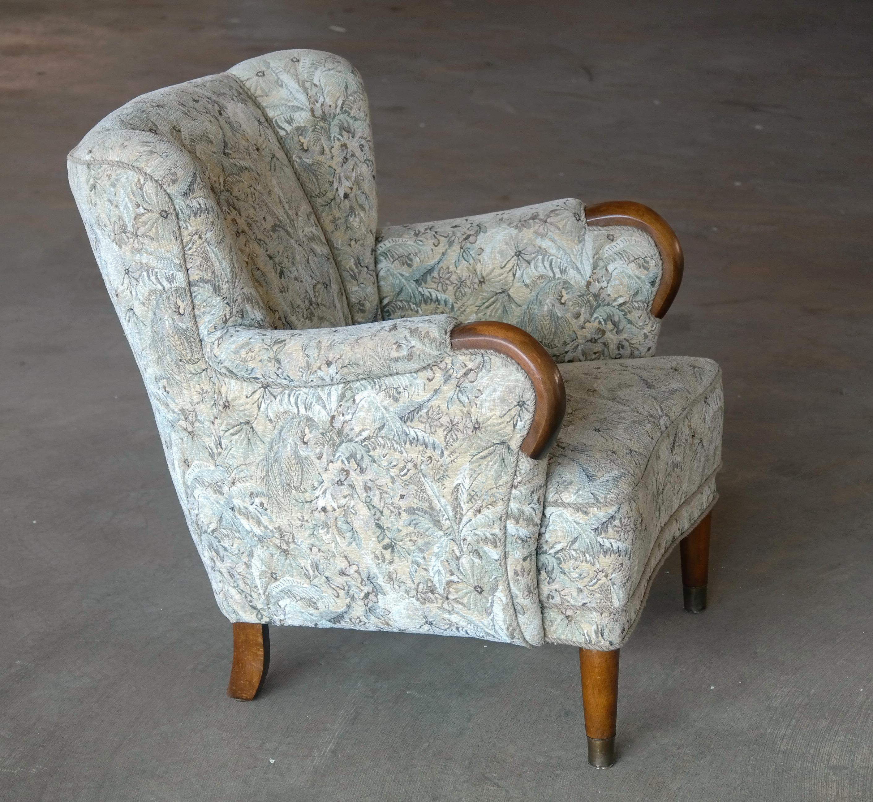 Brass Danish Midcentury Fritz Hansen Style Lowback Lounge Chair