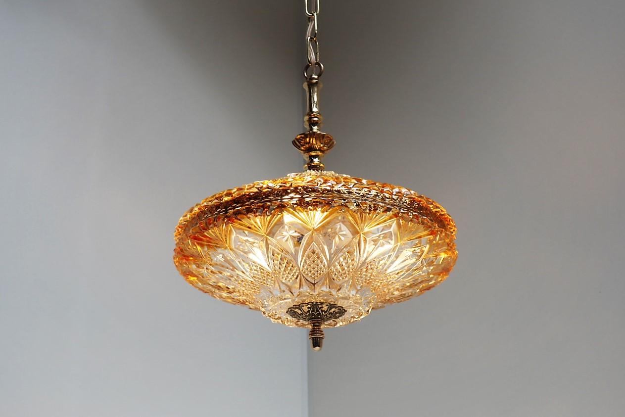 Polished Danish Midcentury Glass and Brass Chandelier by J. Sommer, 1960s For Sale