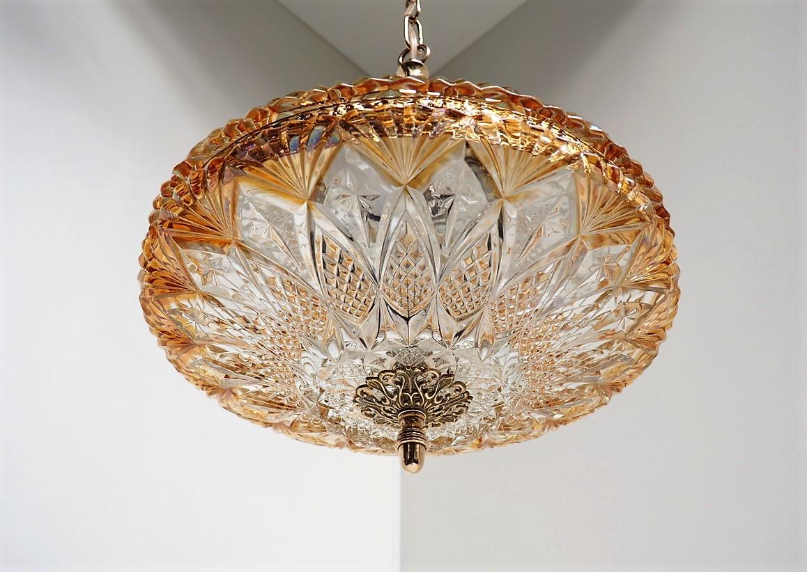 Danish Midcentury Glass and Brass Chandelier by J. Sommer, 1960s For Sale 1