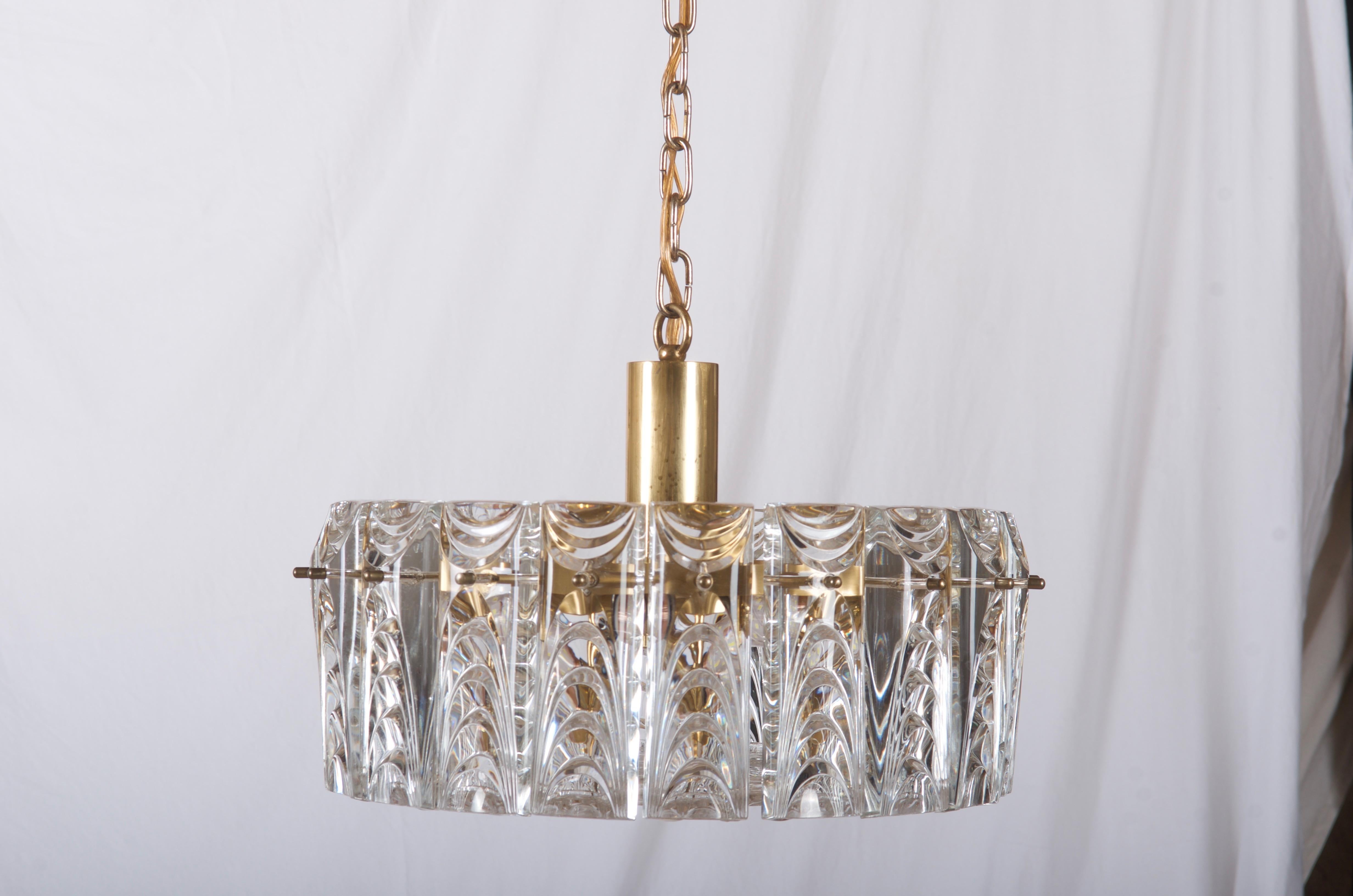 Danish Midcentury Glass, Brass Chandelier by Vitrika For Sale 5