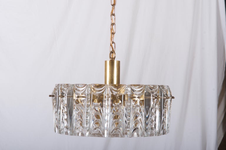 Danish Midcentury Glass, Brass Chandelier by Vitrika For Sale 6