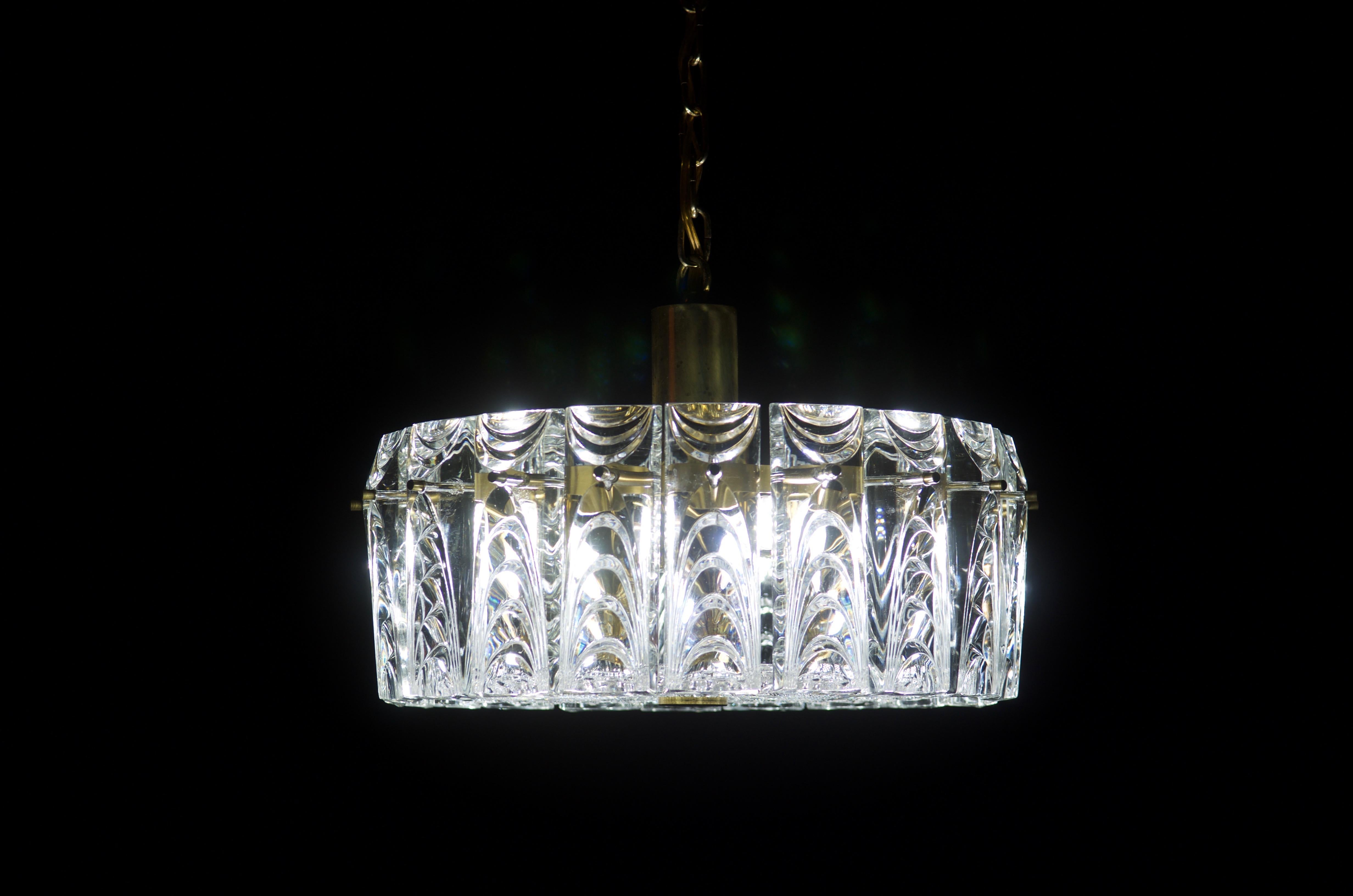 Mid-20th Century Danish Midcentury Glass, Brass Chandelier by Vitrika For Sale