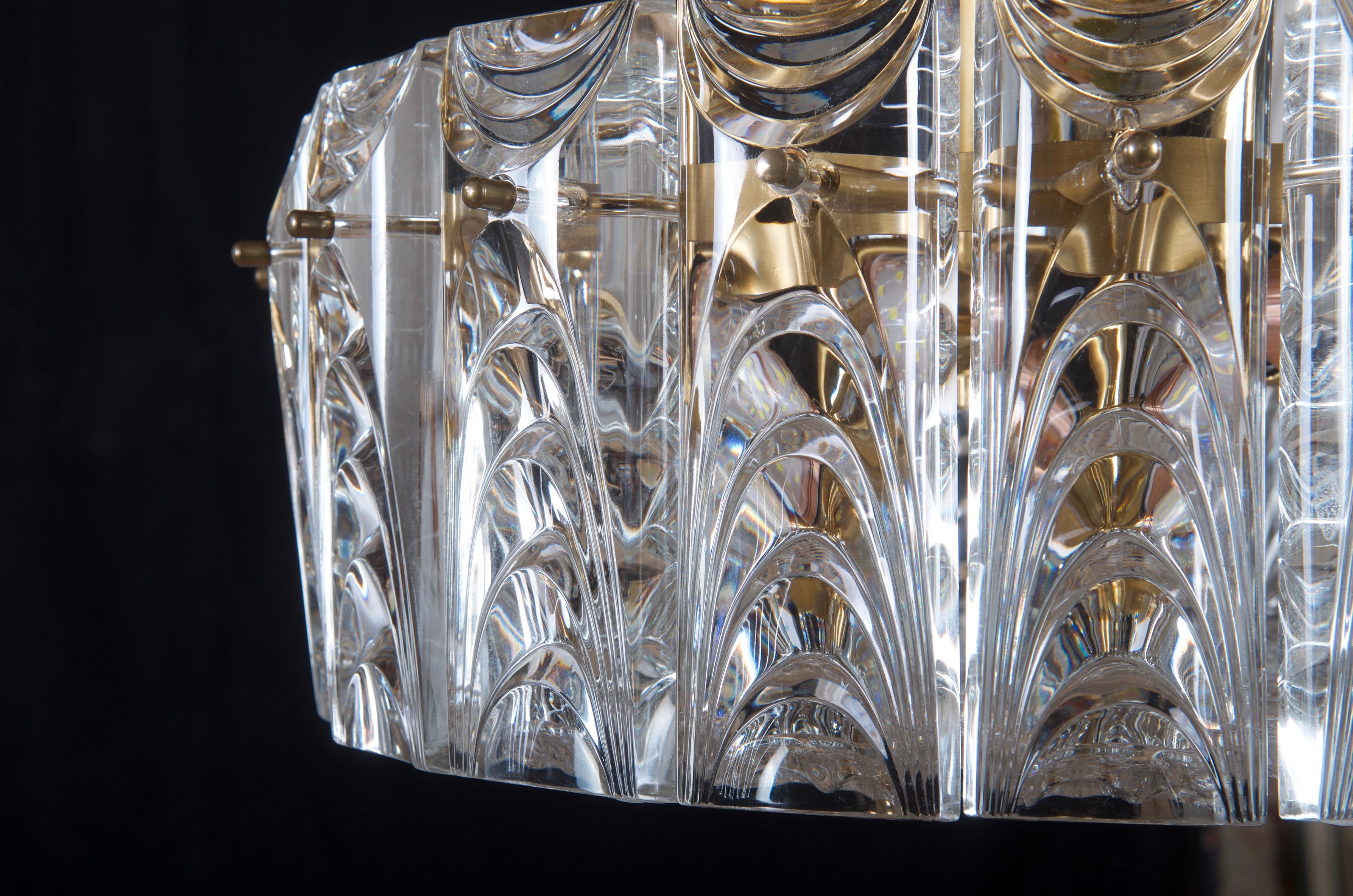 Danish Midcentury Glass, Brass Chandelier by Vitrika For Sale 2