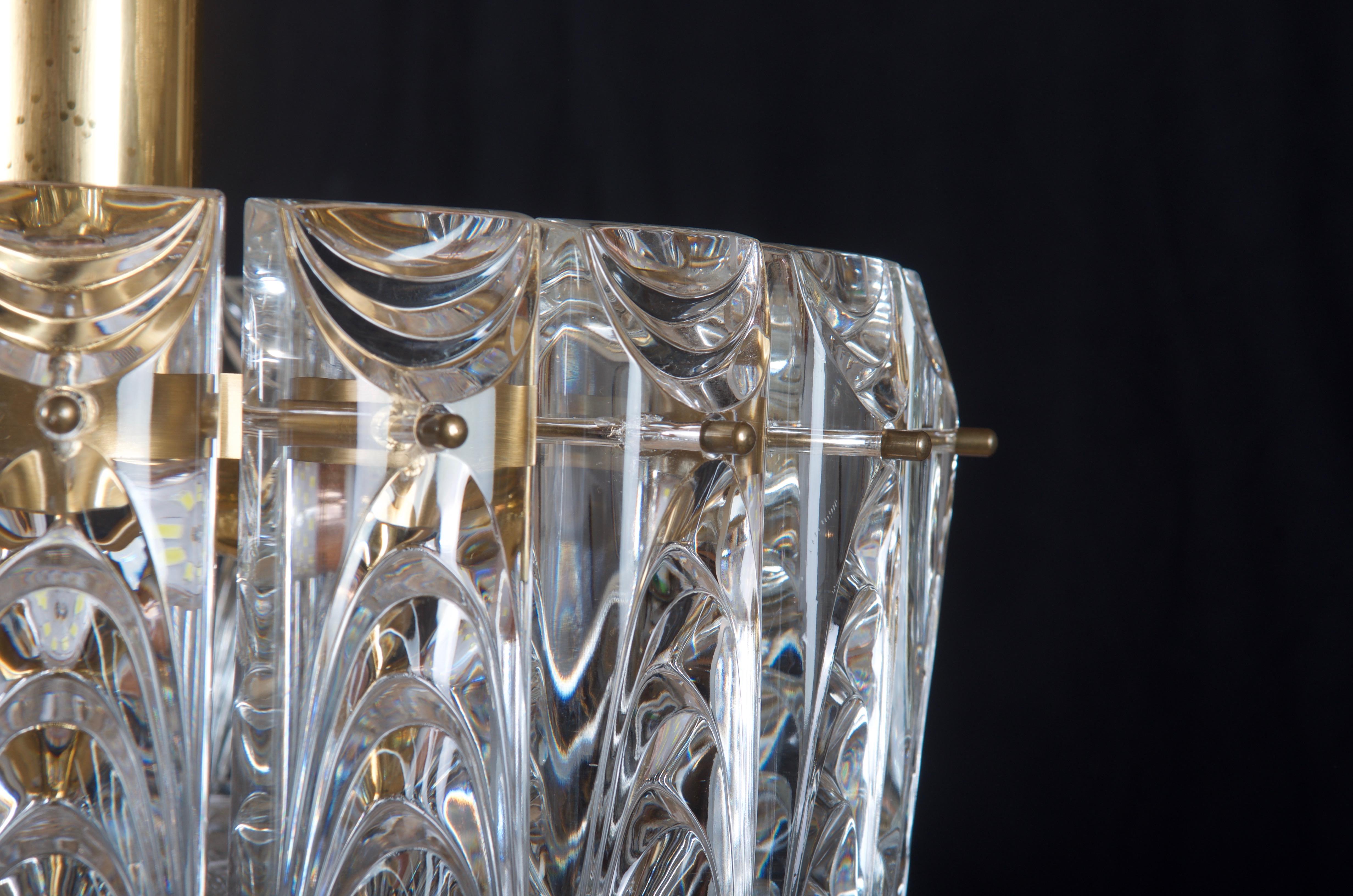 Danish Midcentury Glass, Brass Chandelier by Vitrika For Sale 3