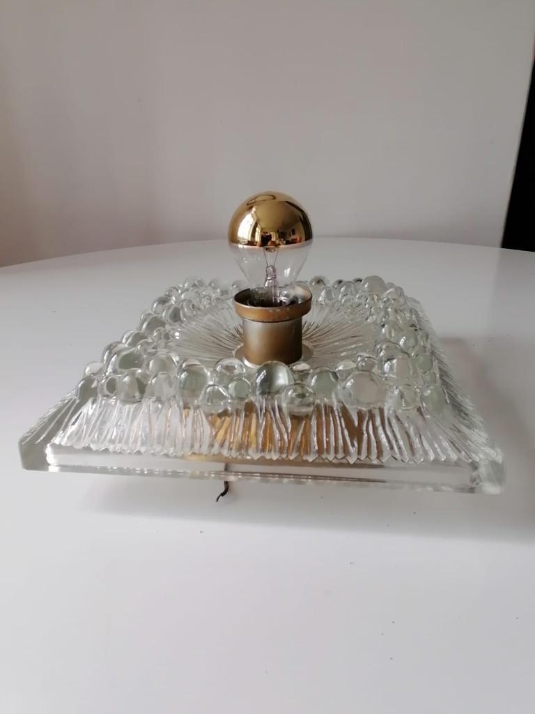 Scandinavian Modern Danish Midcentury Glass, Brass Sconce by Vitrika For Sale