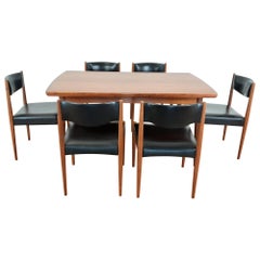 Vintage Danish Midcentury Golden Teak Extendable Dining Table and Six Chairs