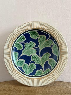 Danish Mid-Century Handmade Ceramic Dish w. Botanical Decoration, 1950s