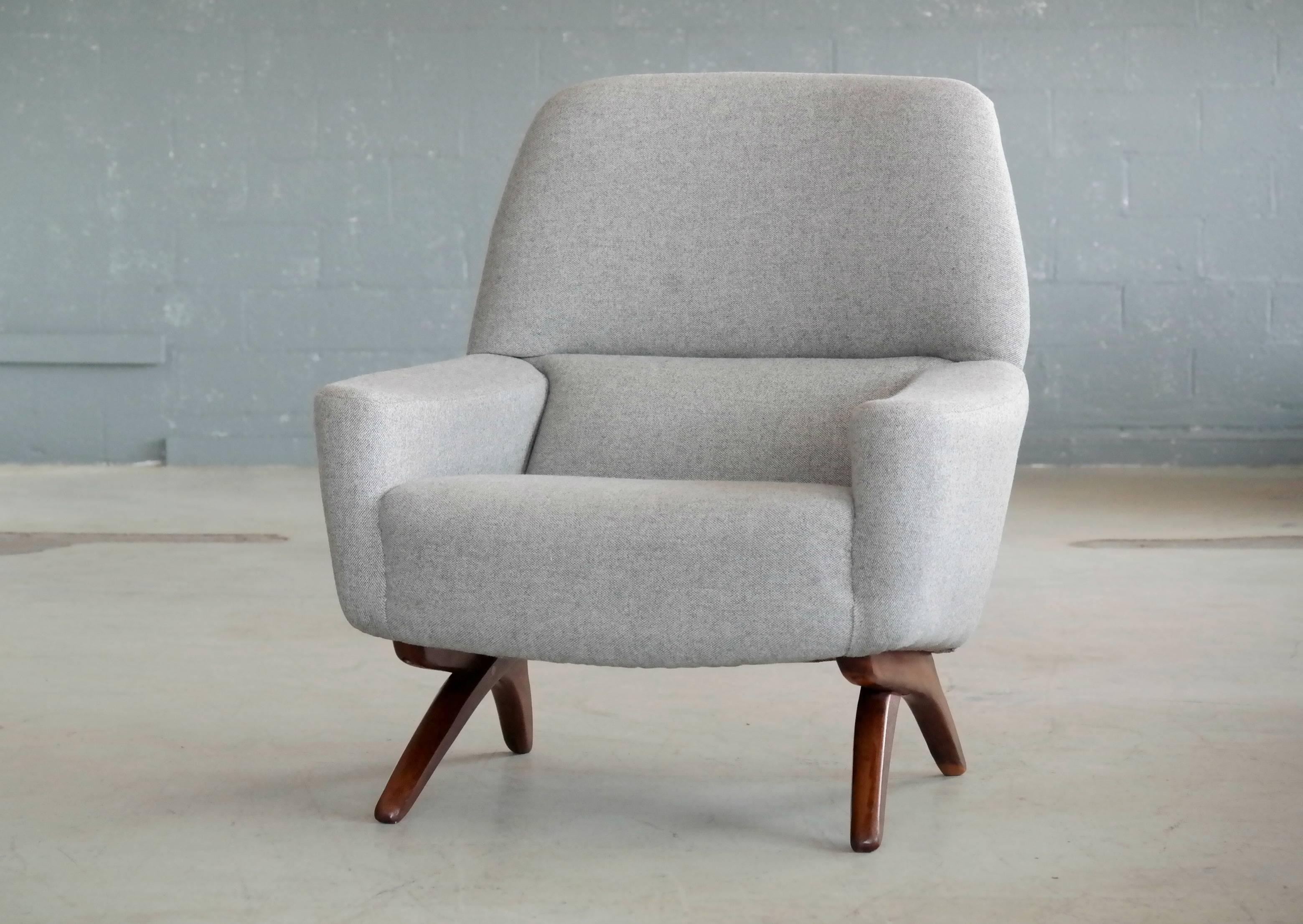 Scandinavian Modern Danish Midcentury High Back Lounge Chair by Leif Hansen Style of Illum Wikkelsø