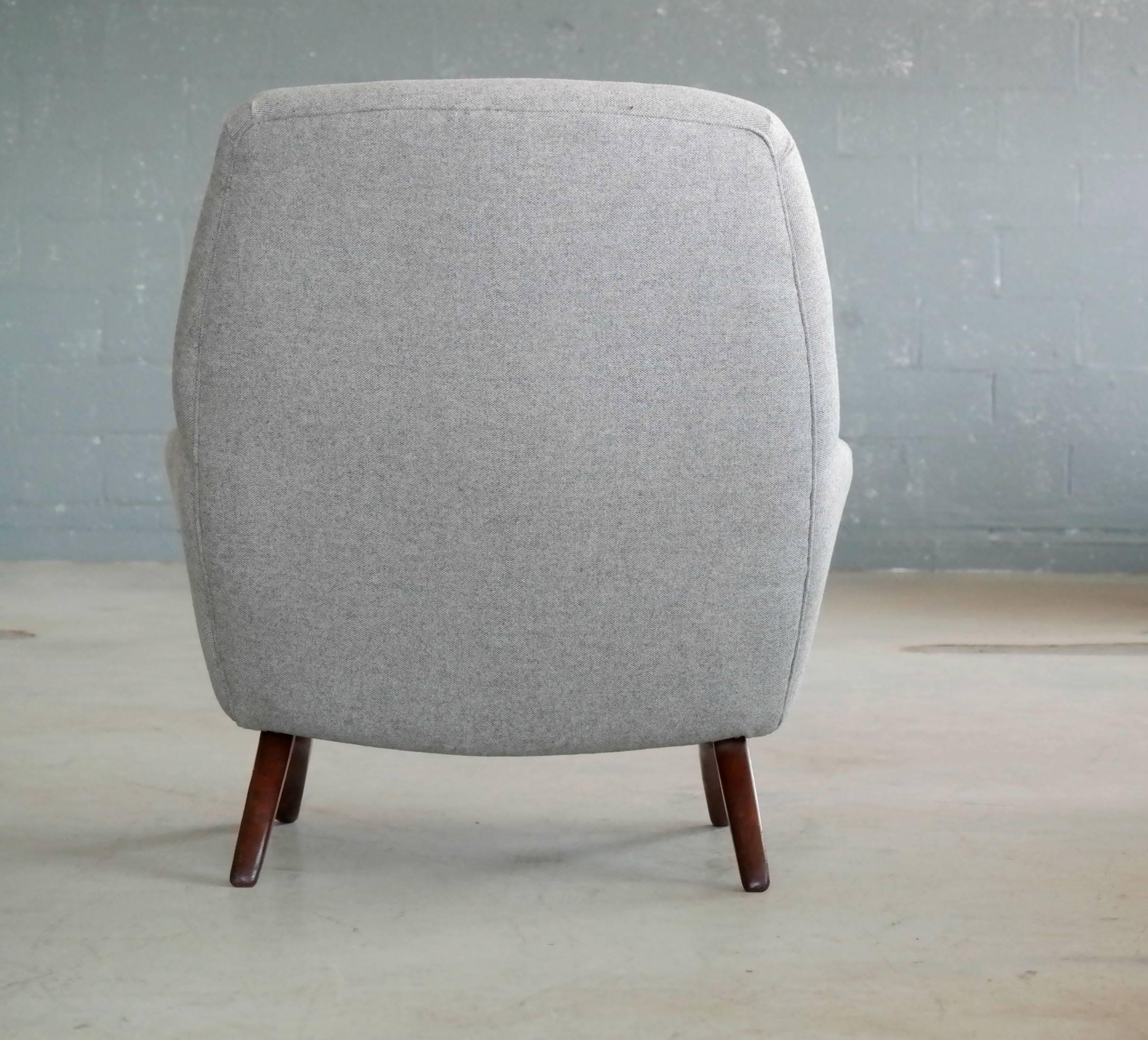 Wool Danish Midcentury High Back Lounge Chair by Leif Hansen Style of Illum Wikkelsø