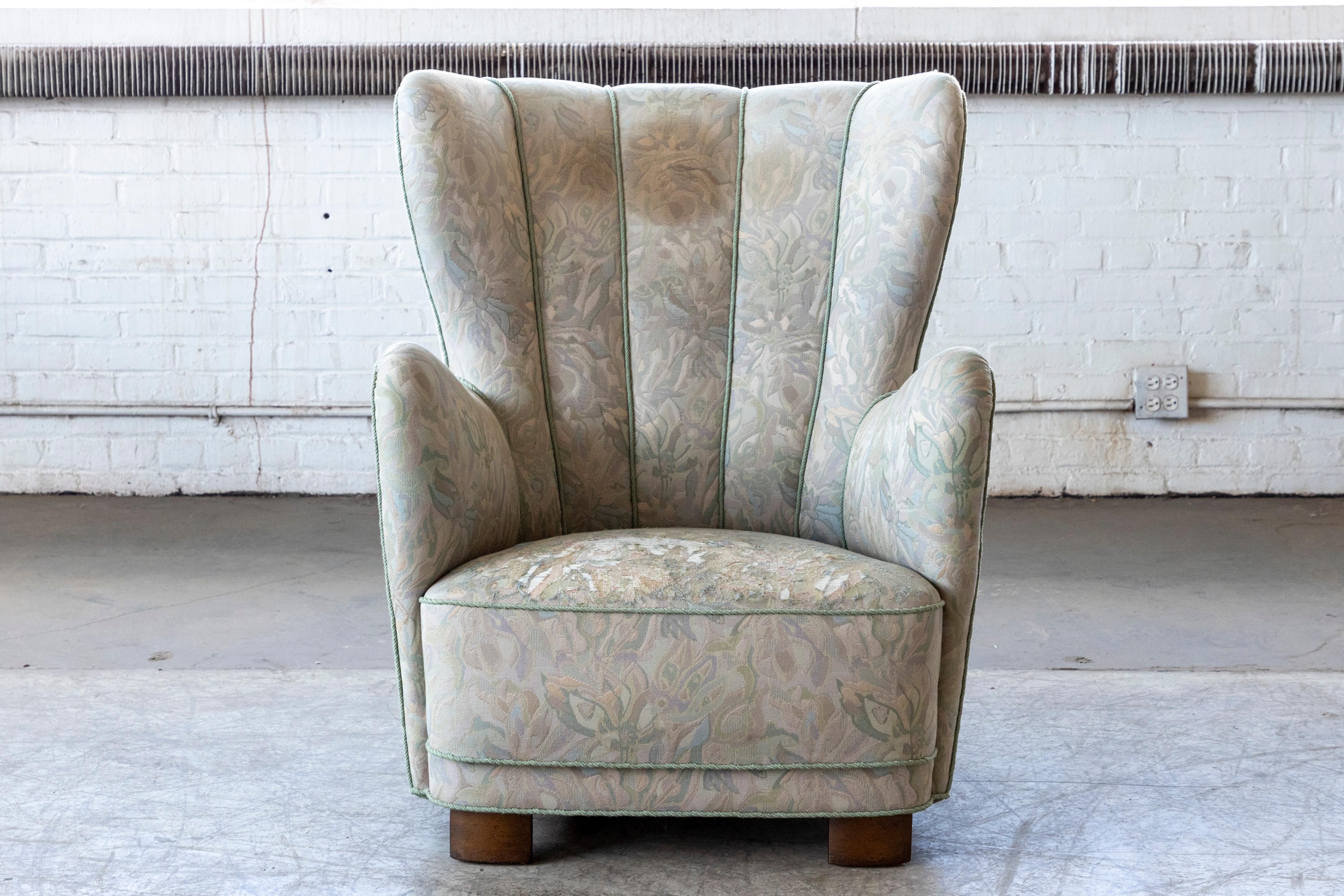 Mid-Century Modern Danish Midcentury High Back Lounge Chair Denmark by Slagelse Mobelvaerk