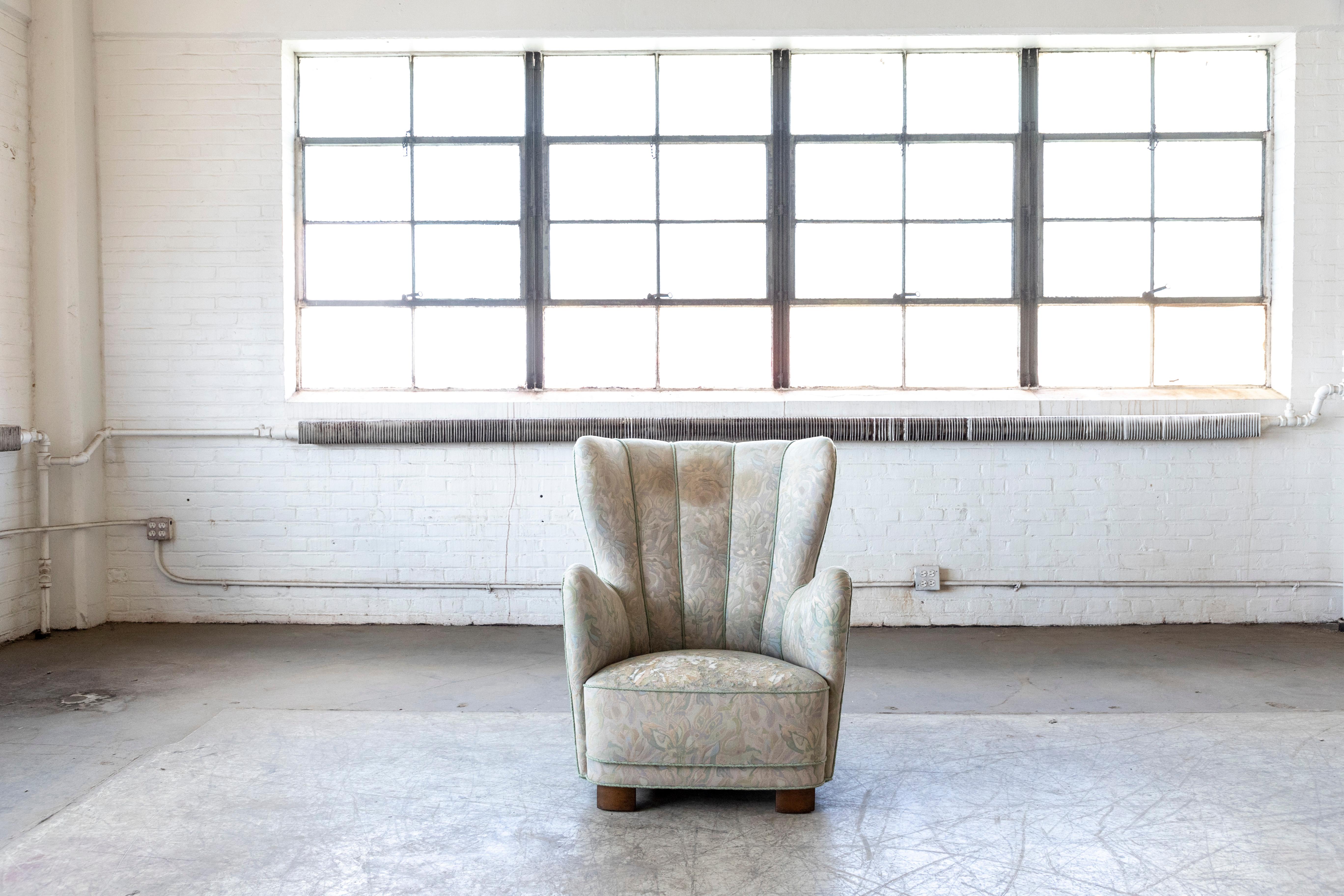 Danish Midcentury High Back Lounge Chair Denmark by Slagelse Mobelvaerk In Good Condition In Bridgeport, CT