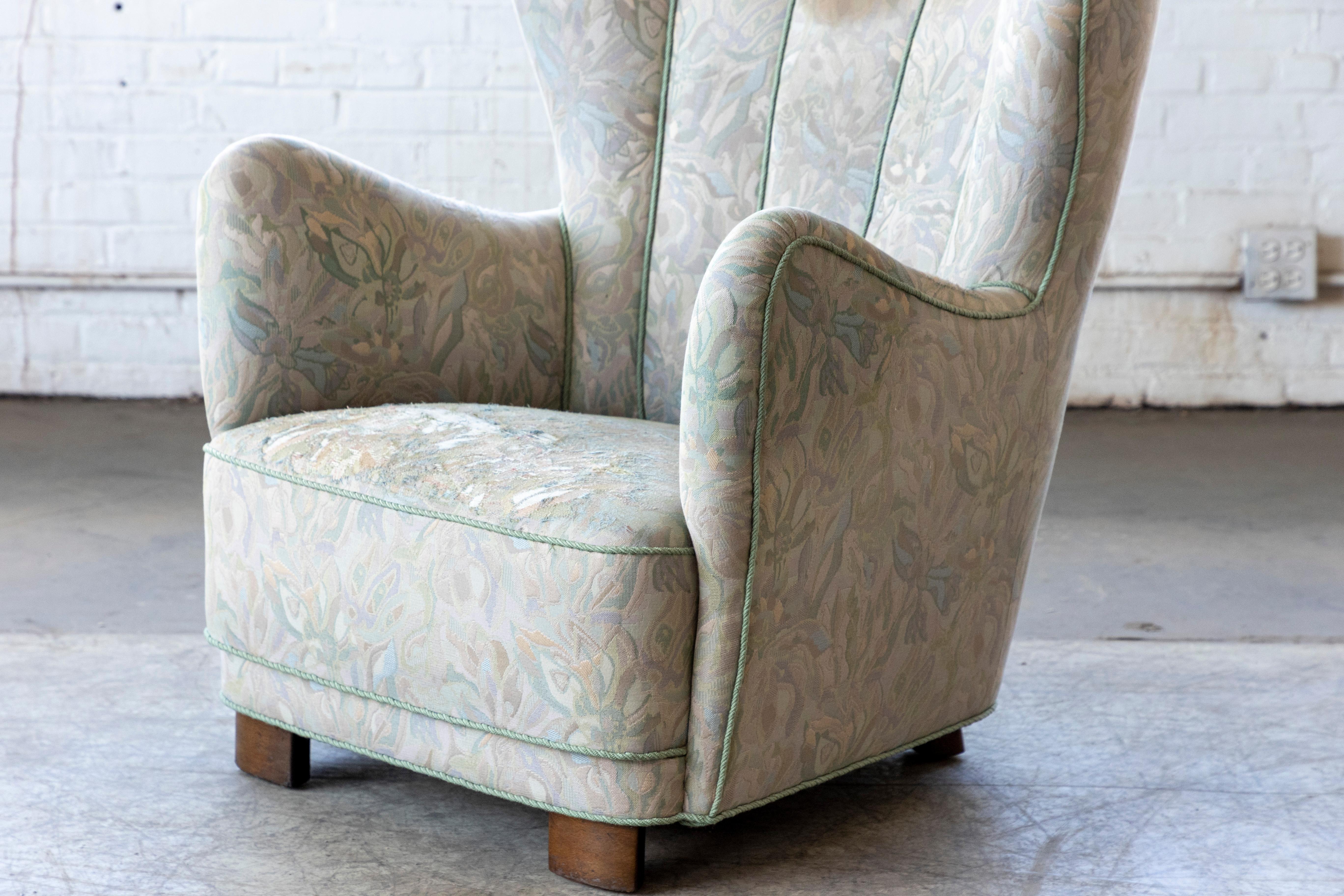 Wool Danish Midcentury High Back Lounge Chair Denmark by Slagelse Mobelvaerk