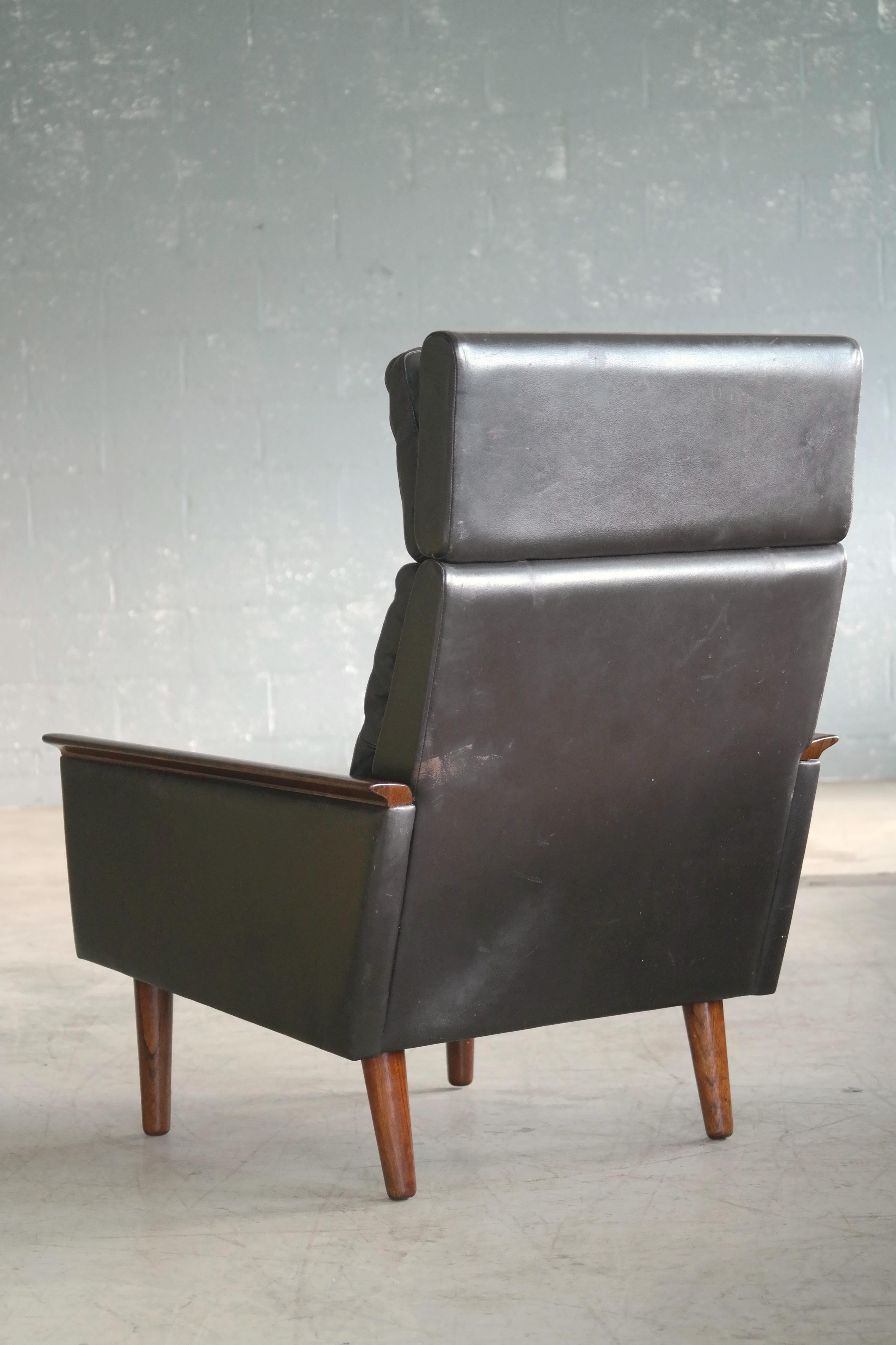 Danish Midcentury High Back Lounge Chair in Leather and Rosewood by Erik Wørts 2