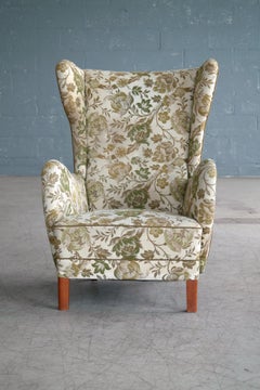Danish Midcentury High Back Lounge Chair in the Style of Fritz Hansen Model 1672