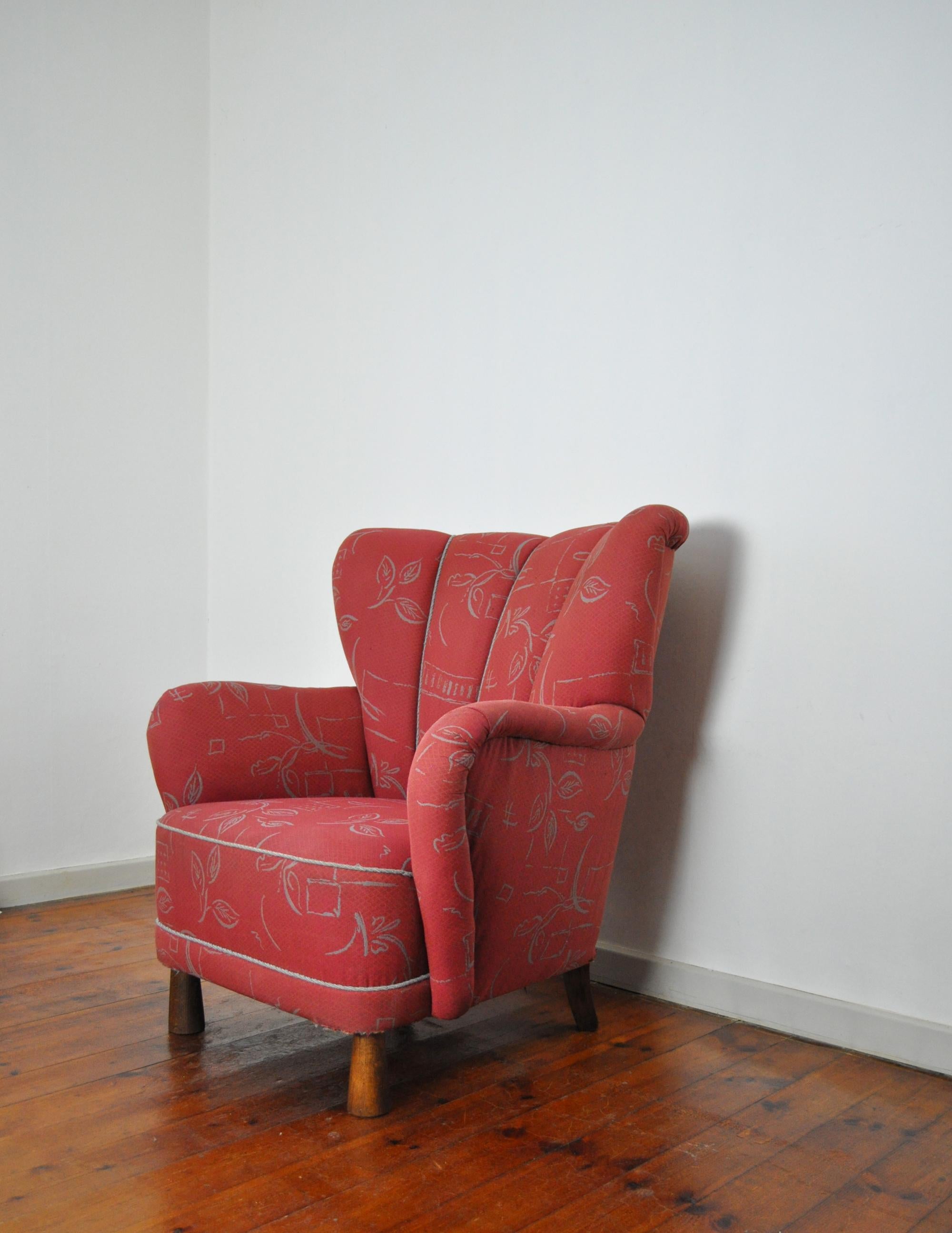 Danish Midcentury High Back Lounge or Club Chair, 1940s 4