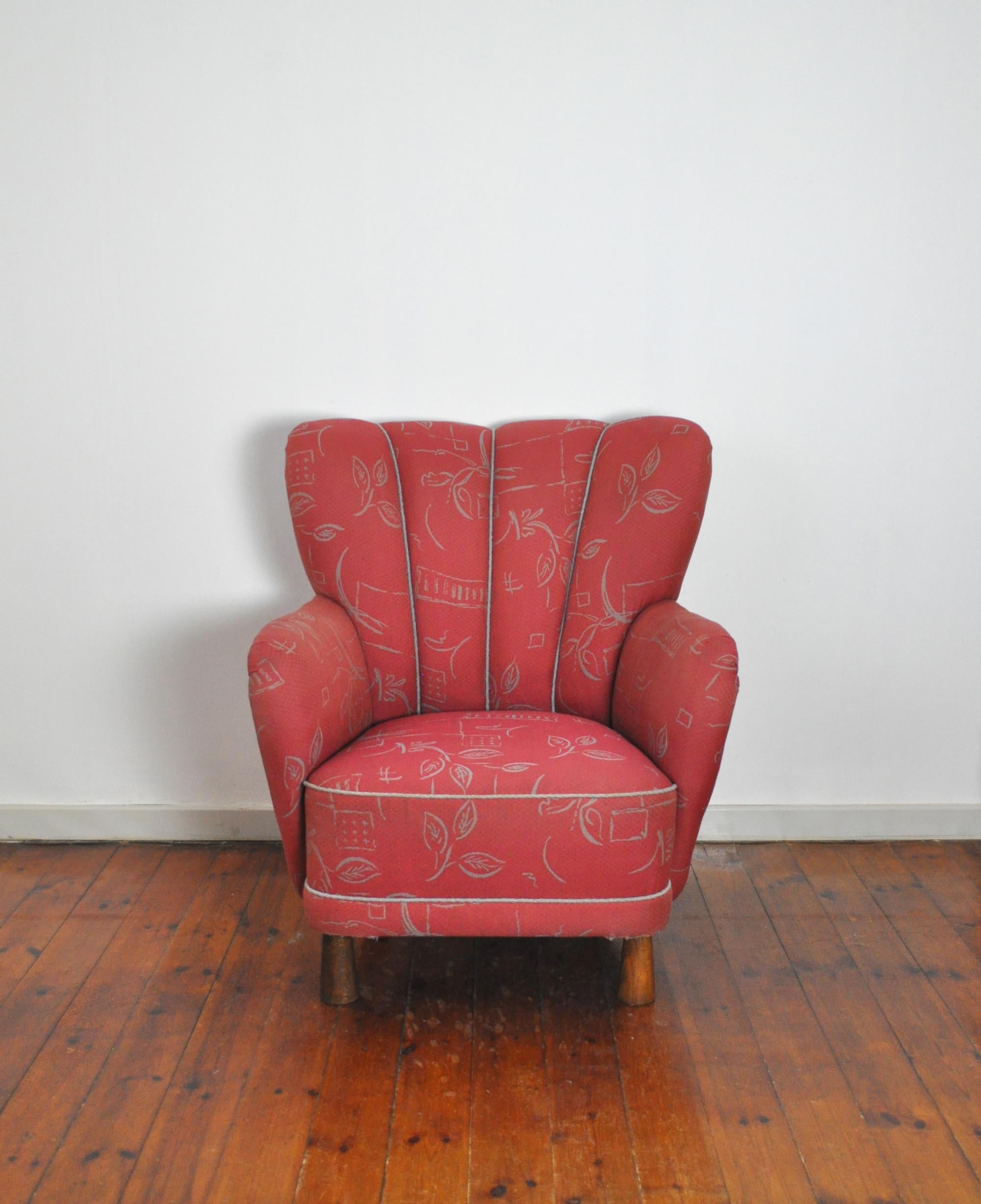 Scandinavian Modern Danish Midcentury High Back Lounge or Club Chair, 1940s