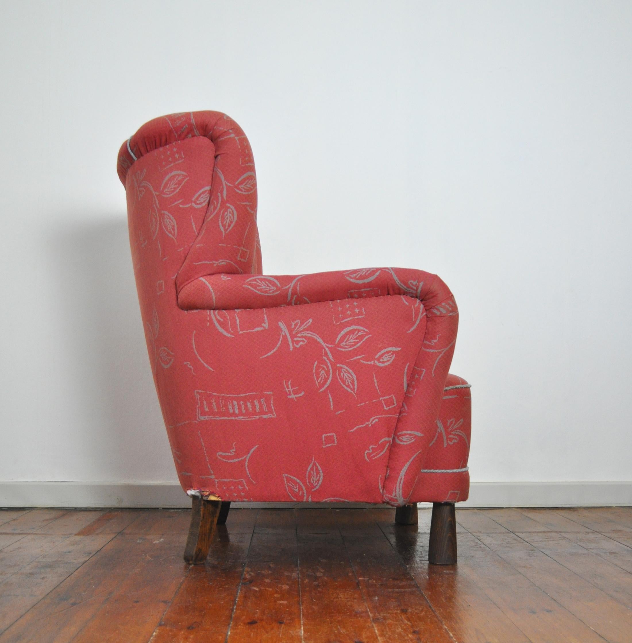 Danish Midcentury High Back Lounge or Club Chair, 1940s 2
