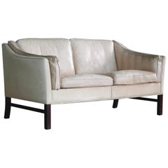 Danish Midcentury Illum Wikkelso Attributed, Two-Seat Sofa in Worn Tan Leather