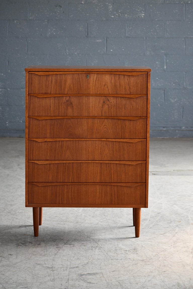 Danish Midcentury Kai Kristiansen Style Tall Teak Dresser or Chest of