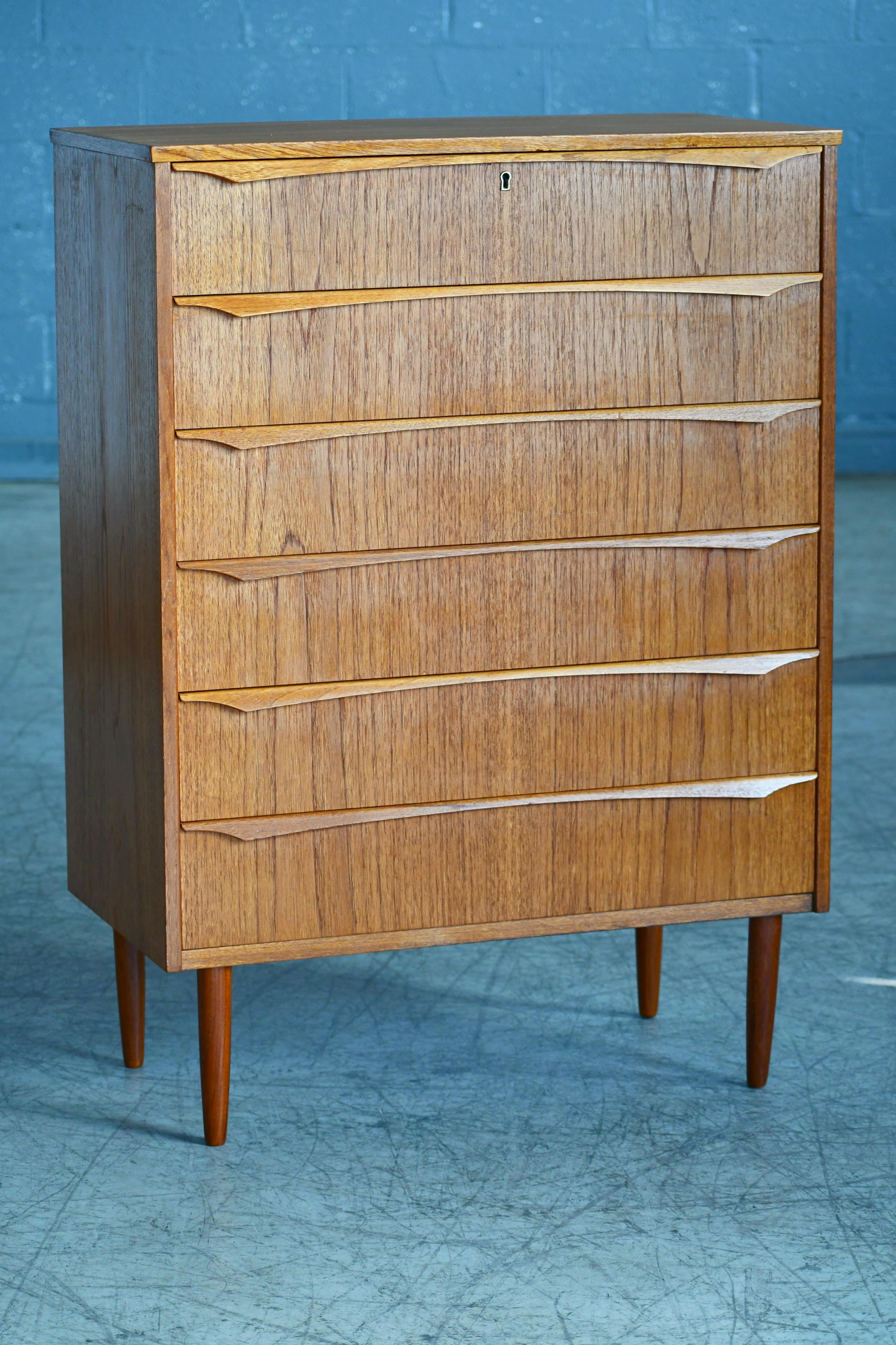Mid-20th Century Danish Midcentury Kai Kristiansen Style Tall Teak Dresser or Chest of Drawers