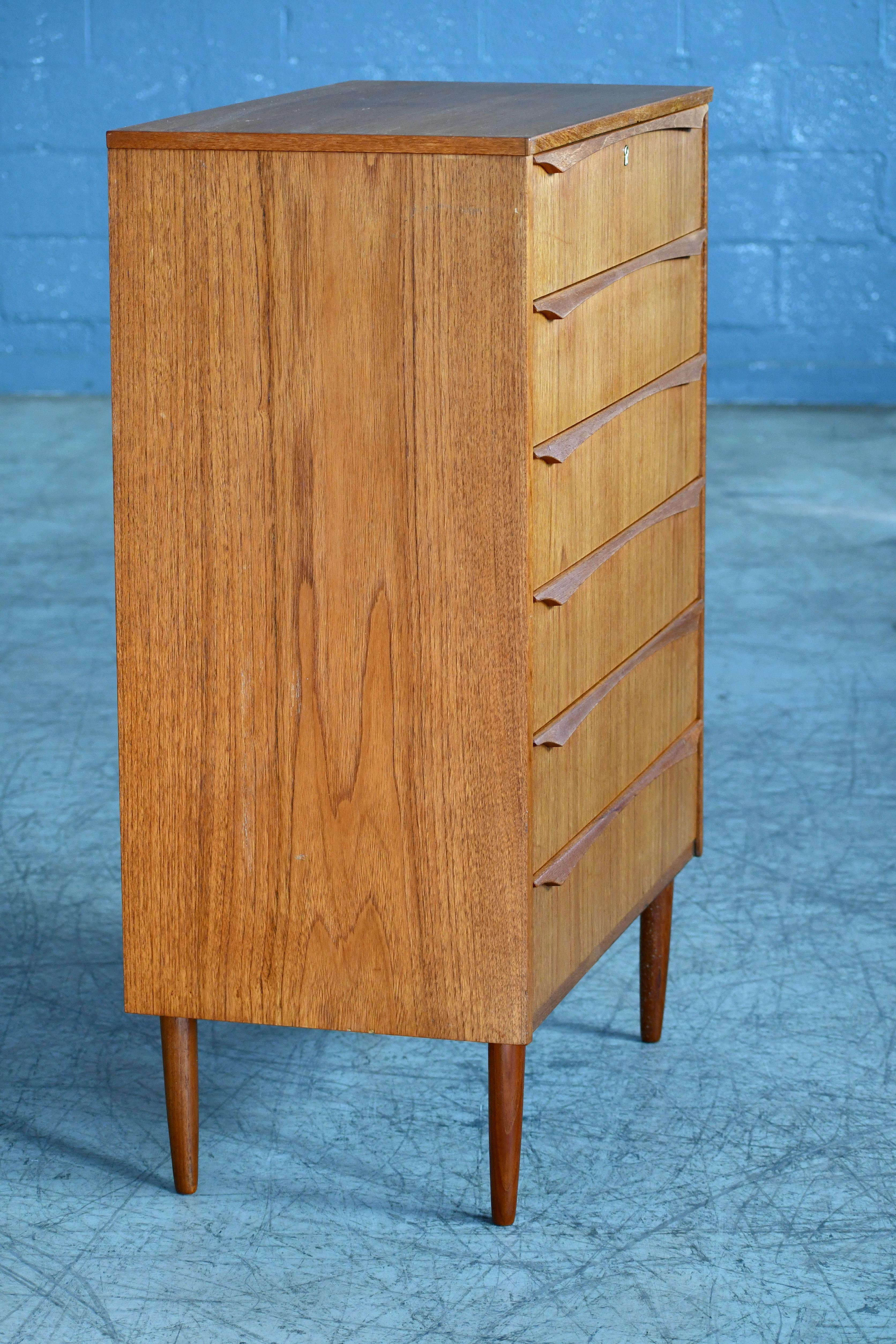 Danish Midcentury Kai Kristiansen Style Tall Teak Dresser or Chest of Drawers 1