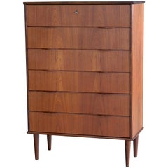 Danish Midcentury Kai Kristiansen Style Tall Teak Dresser or Chest of Drawers