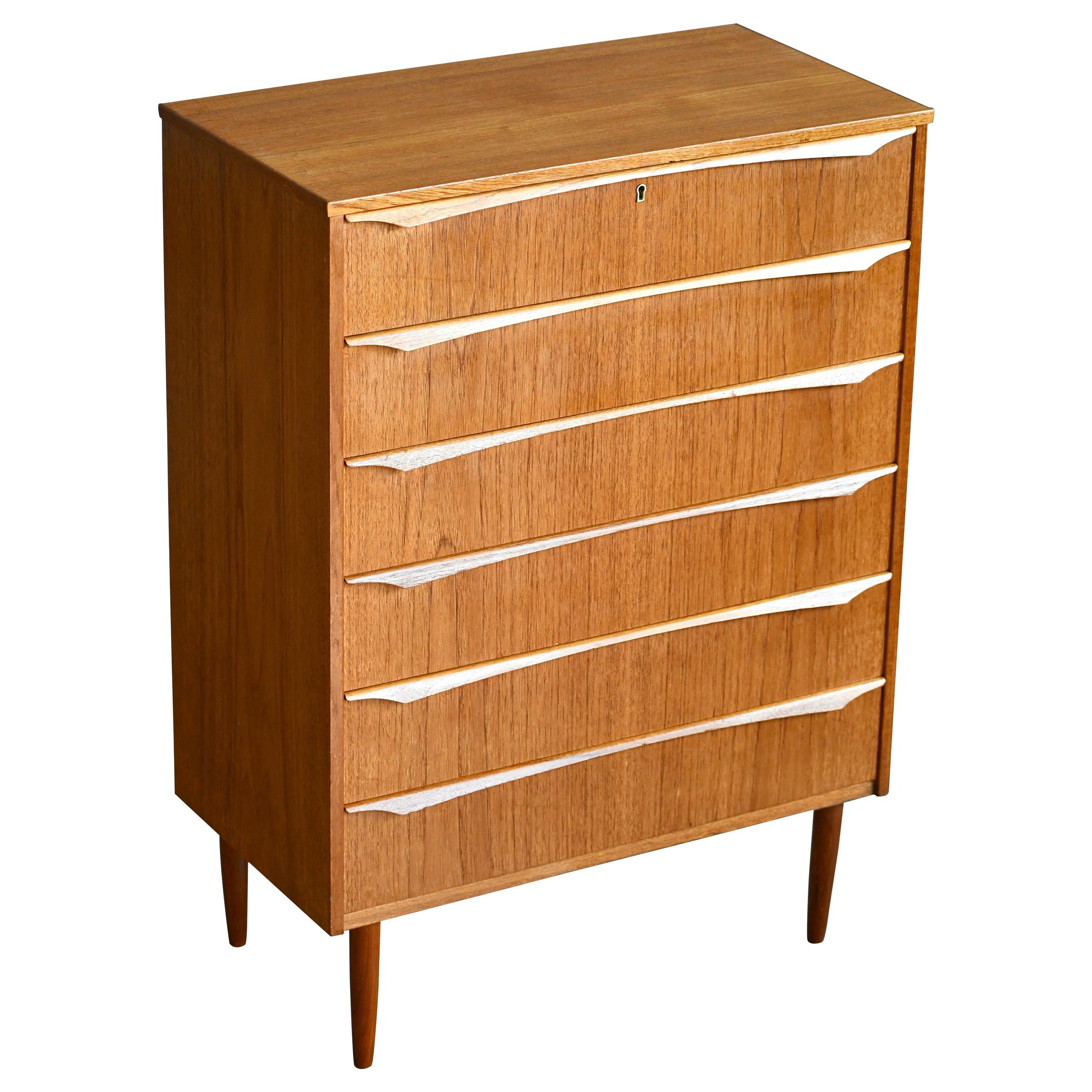 Danish Midcentury Kai Kristiansen Style Tall Teak Dresser or Chest of Drawers