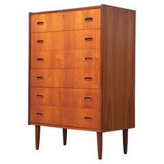 Danish Midcentury Kai Kristiansen Style Tall Teak Dresser or Chest of Drawers