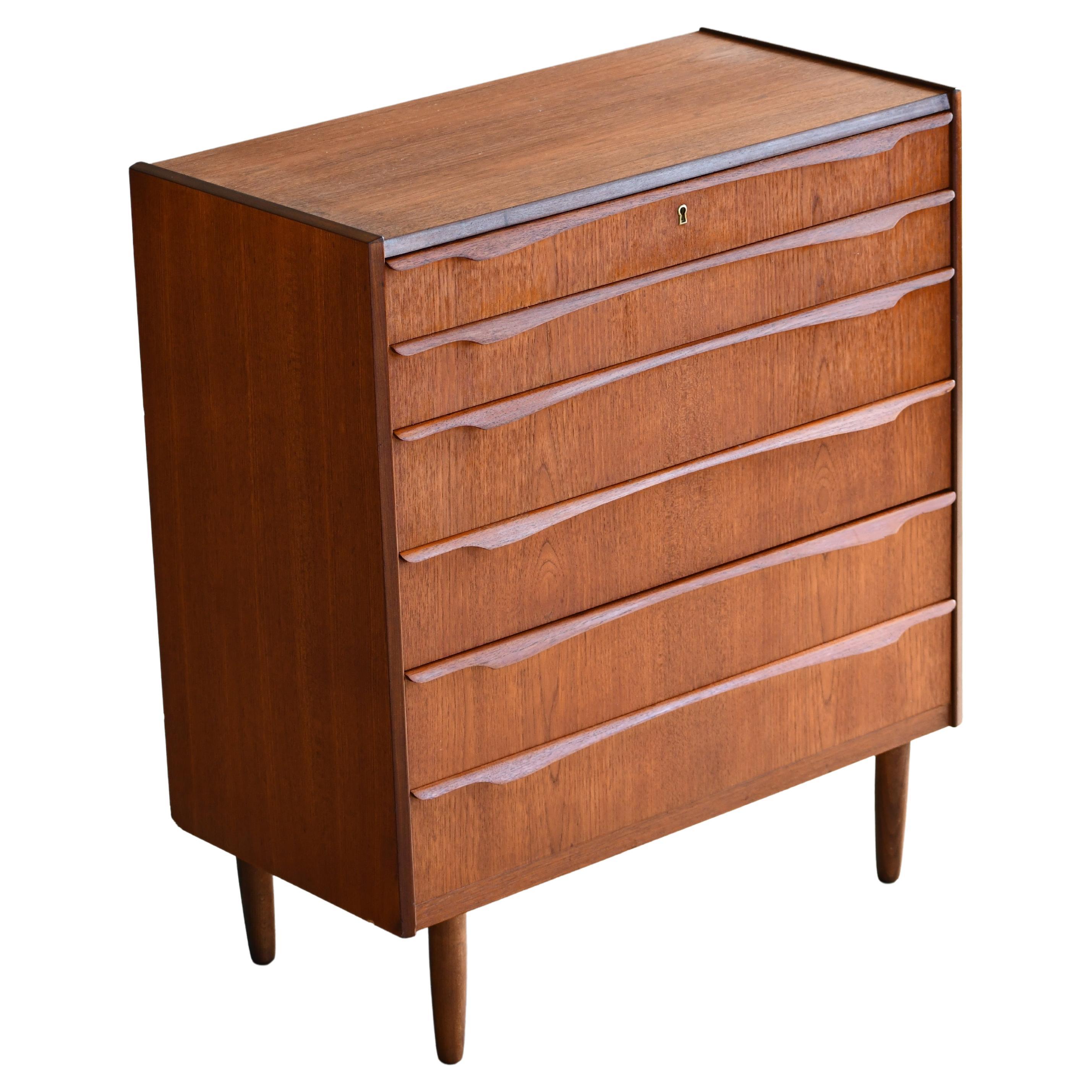 Danish Midcentury Kai Kristiansen Style Tall Teak Dresser or Chest of Drawers