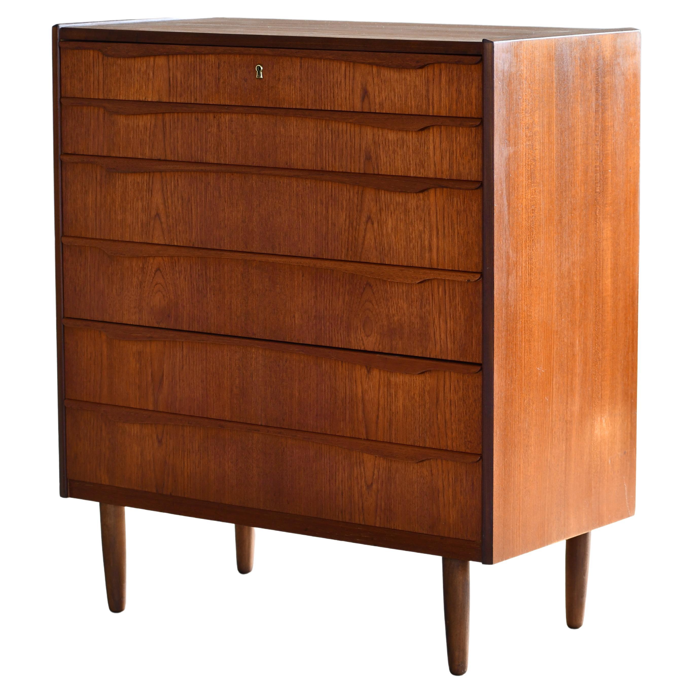 Danish Mid-Century Kai Kristiansen Style Tall Teak Dresser or Chest of Drawers